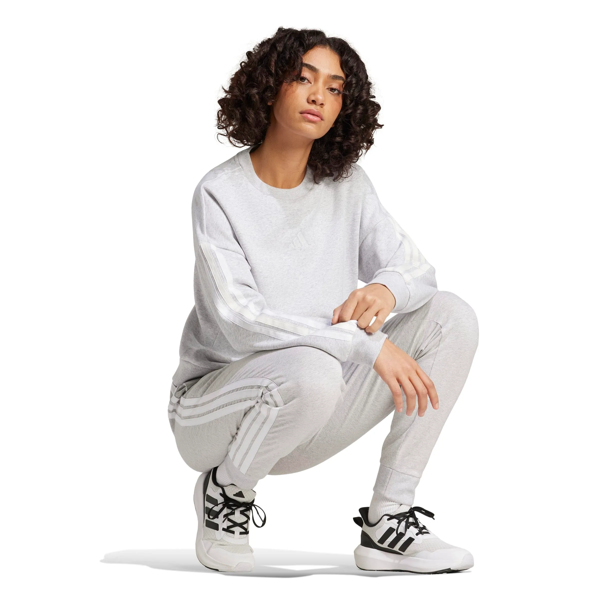adidas Donna Essentials 3-Stripes Fleece Sweatshirt, Light Grey Heather/White, XS - immagine 6