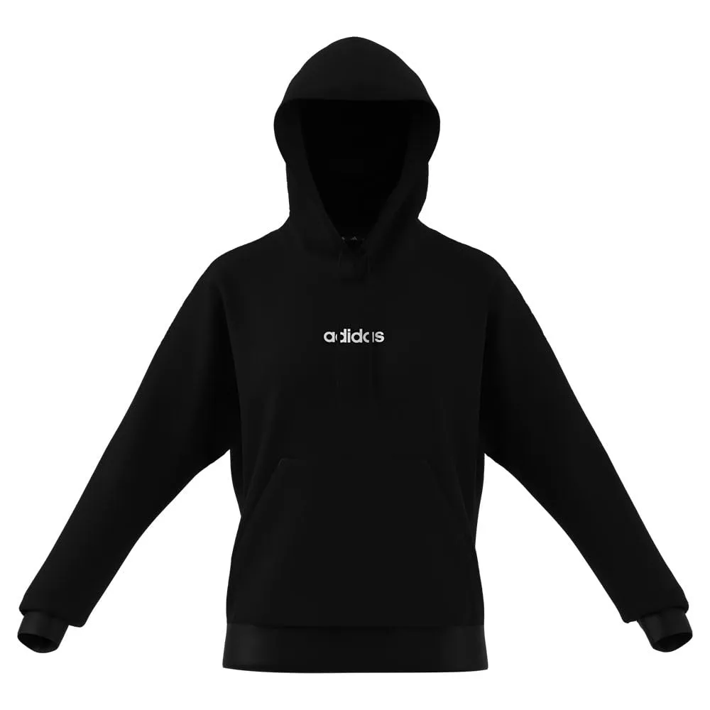 adidas Donna Essentials Linear Fleece Hoodie Sweatshirt, Black/White, XL - immagine 4
