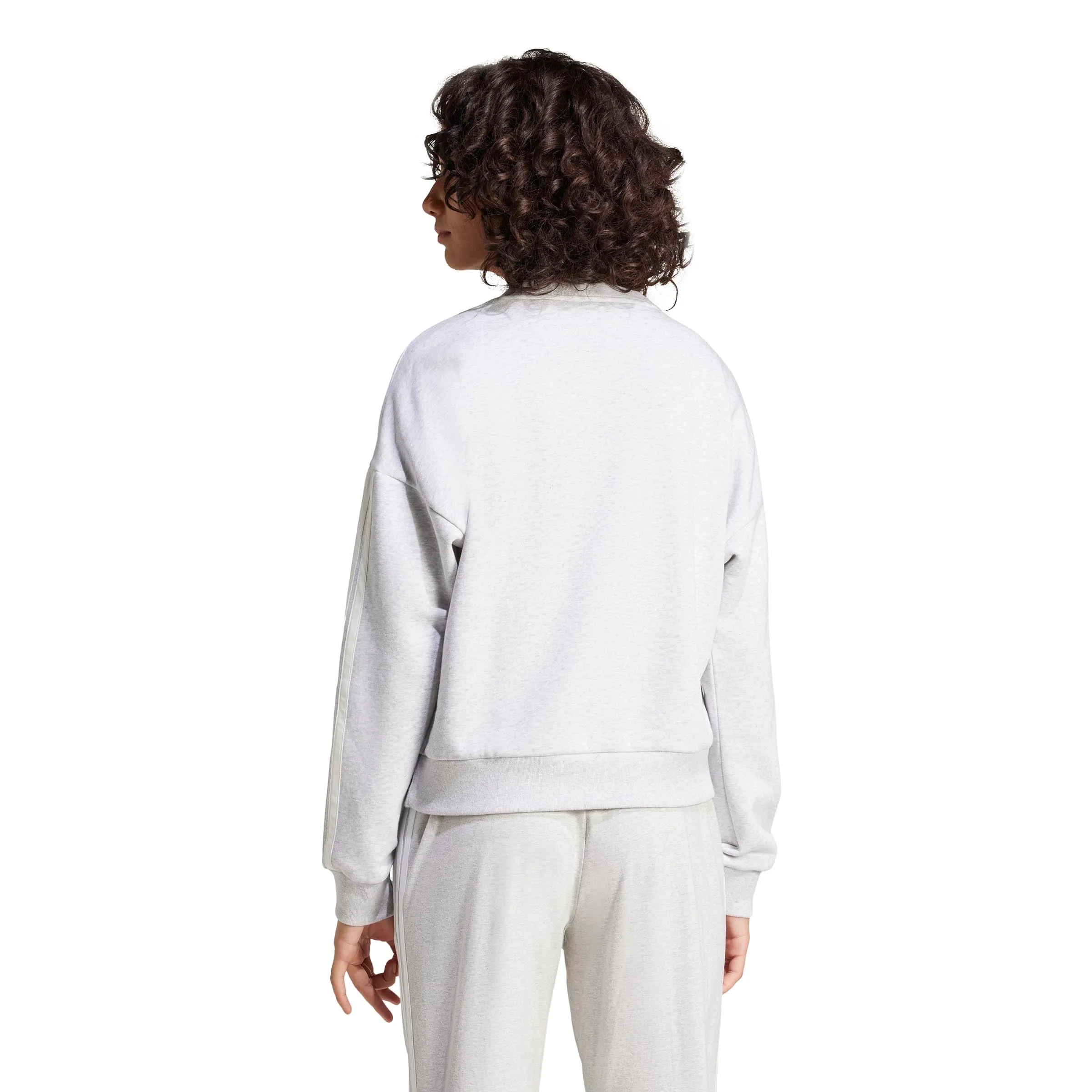 adidas Donna Essentials 3-Stripes Fleece Sweatshirt, Light Grey Heather/White, XXS - immagine 2