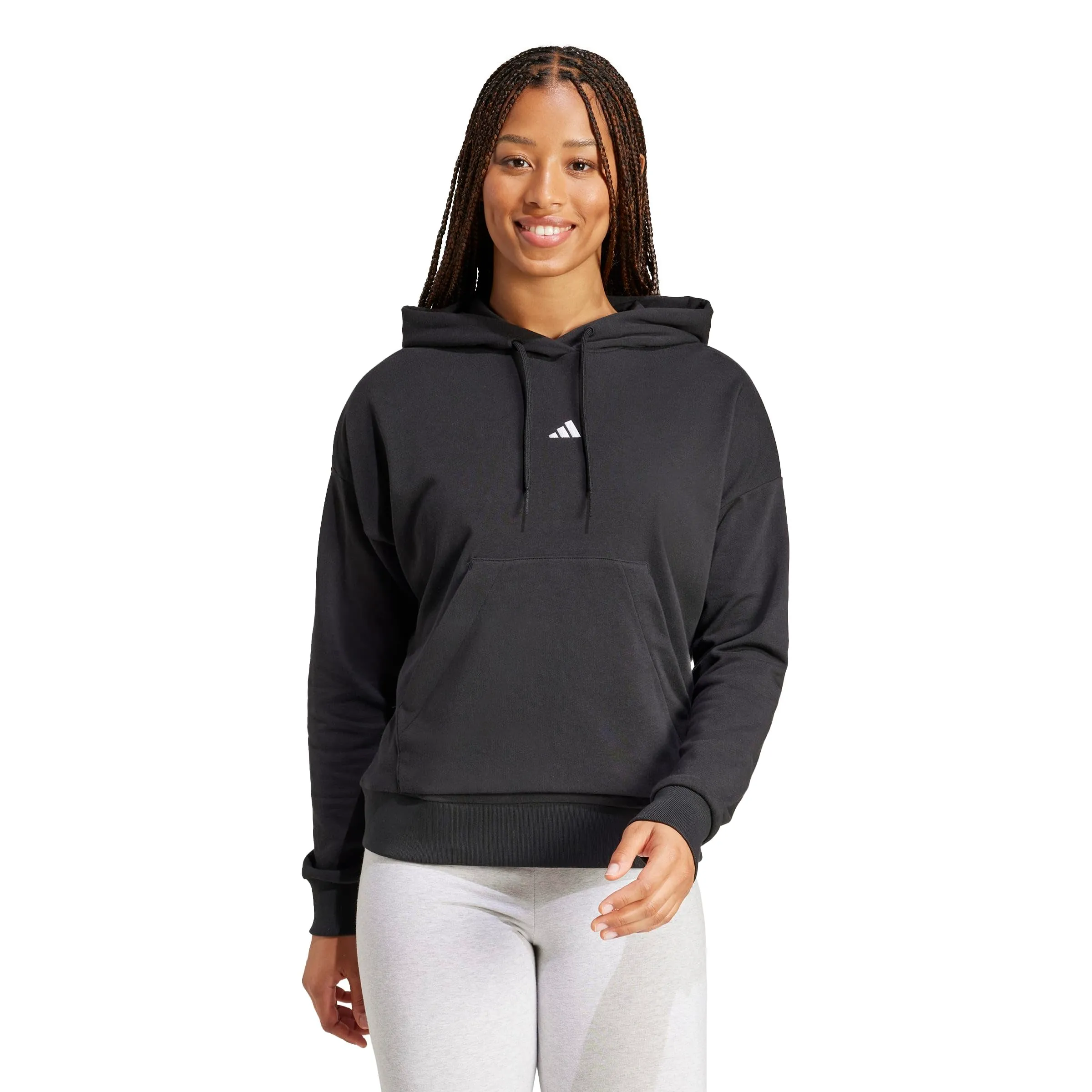 adidas Donna Essentials Small Logo French Terry Hoodie Sweatshirt, Black/White, M - immagine 3