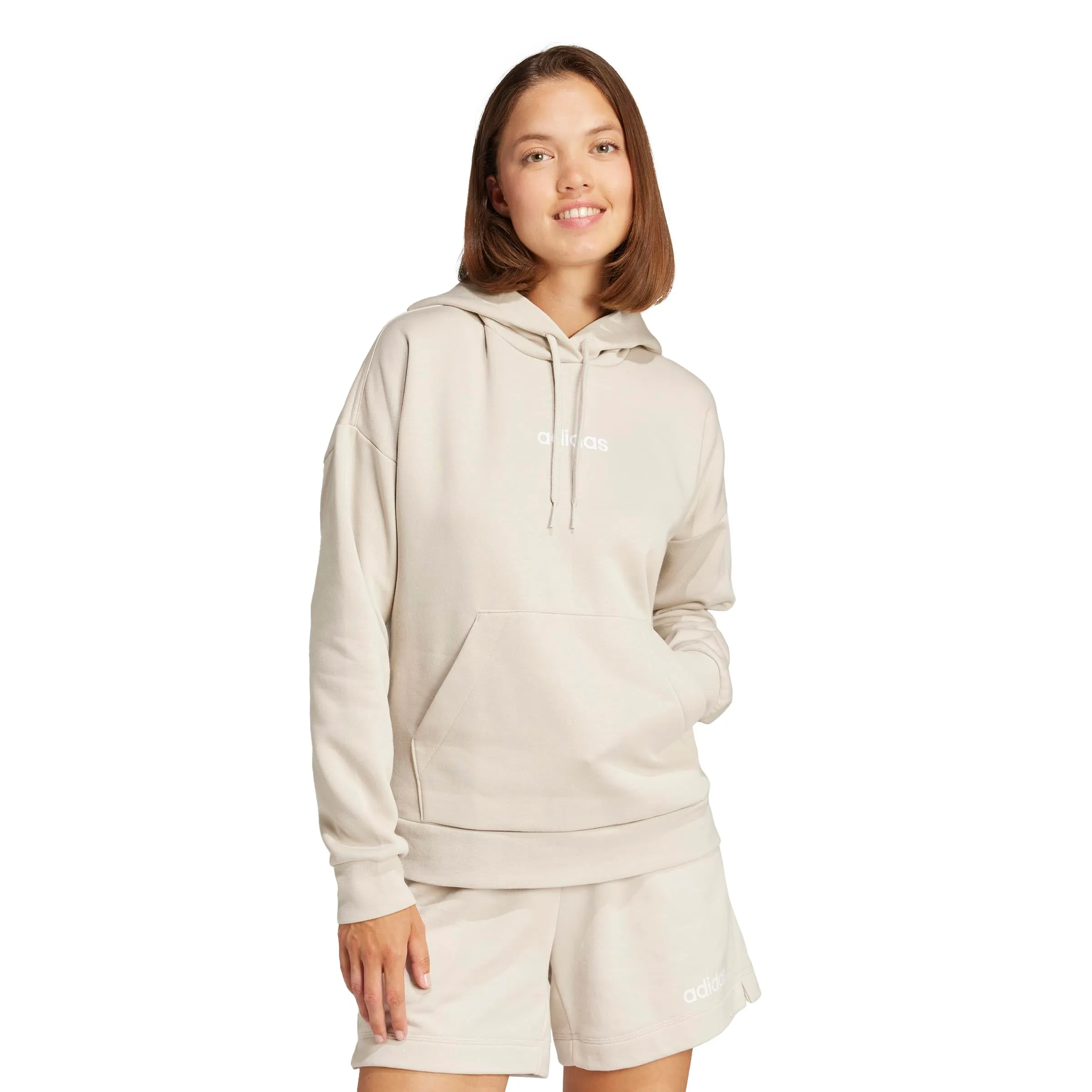 Adidas Donna Essentials Linear Fleece Hoodie, Wonder Alumina/White, S - immagine 3