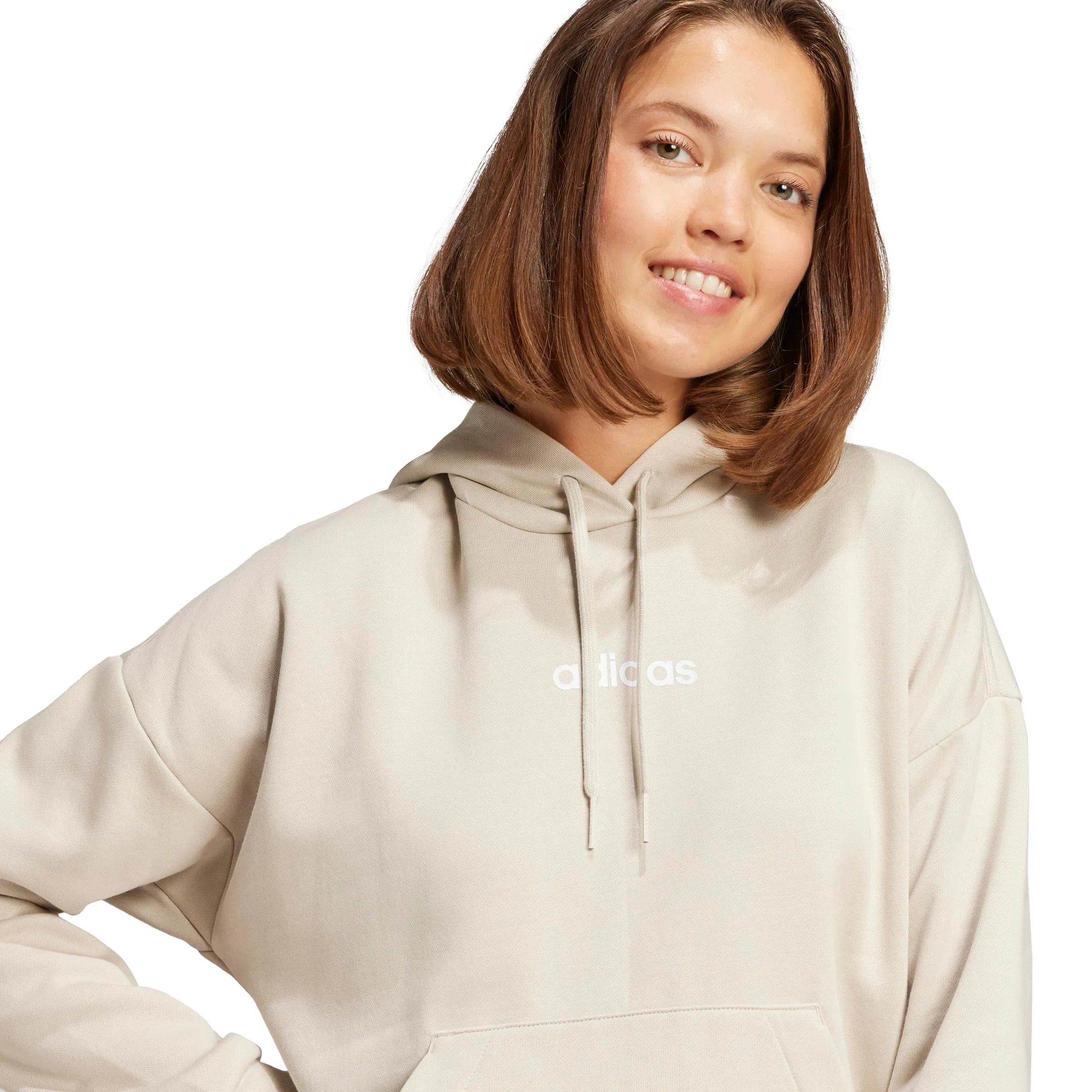 Adidas Donna Essentials Linear Fleece Hoodie, Wonder Alumina/White, S - immagine 5