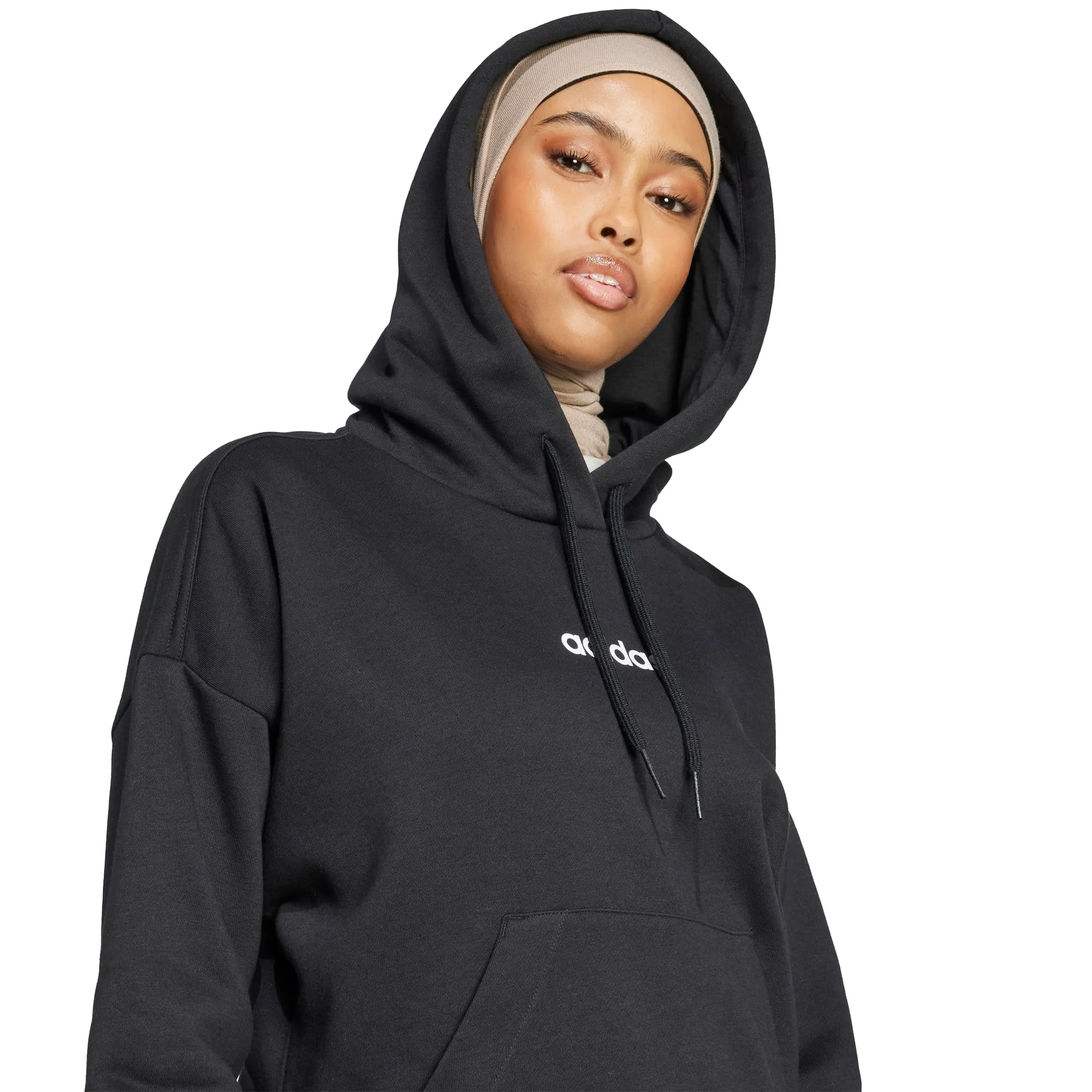 adidas Donna Essentials Linear Fleece Hoodie Sweatshirt, Black/White, XXL - immagine 6