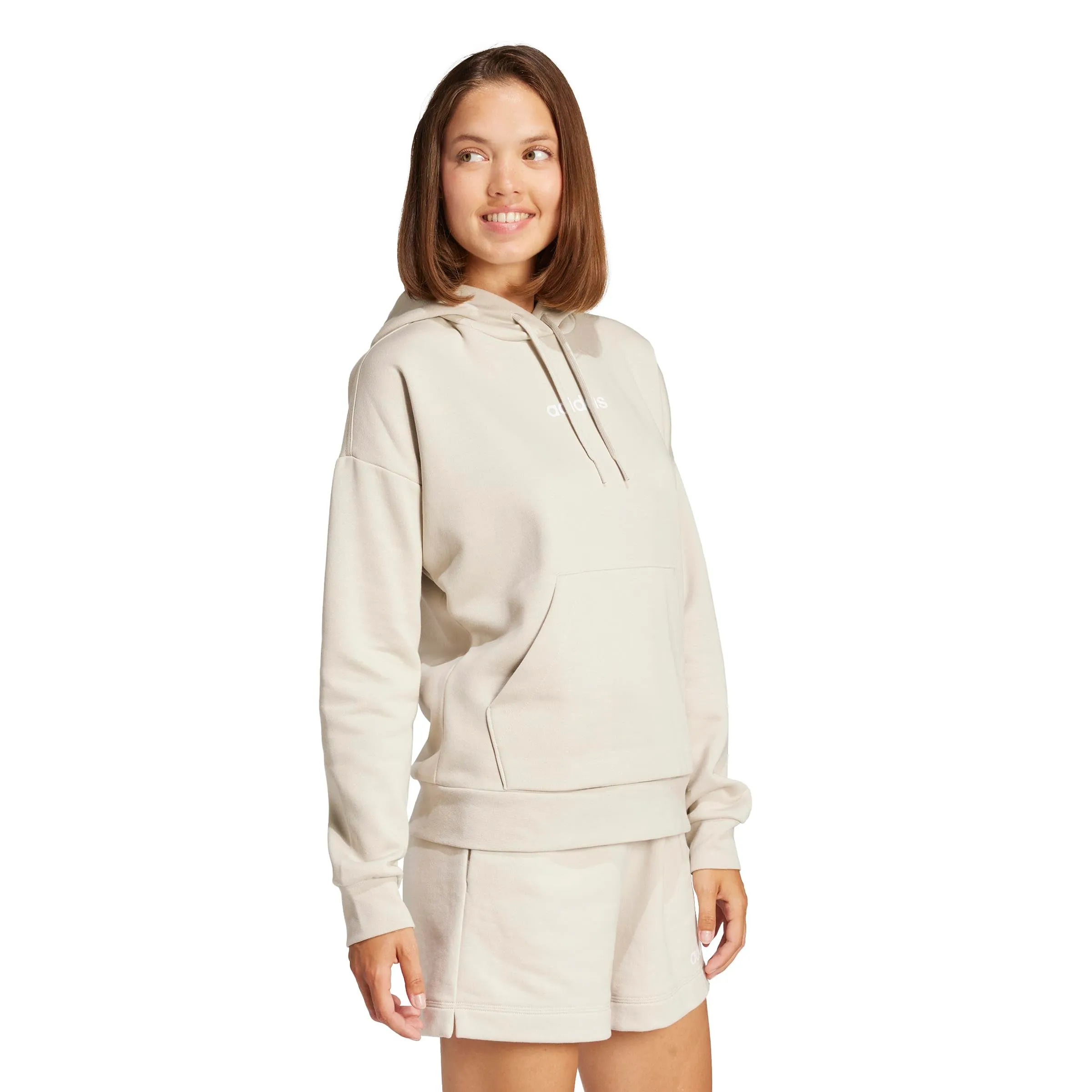 Adidas Donna Essentials Linear Fleece Hoodie, Wonder Alumina/White, M - immagine 6