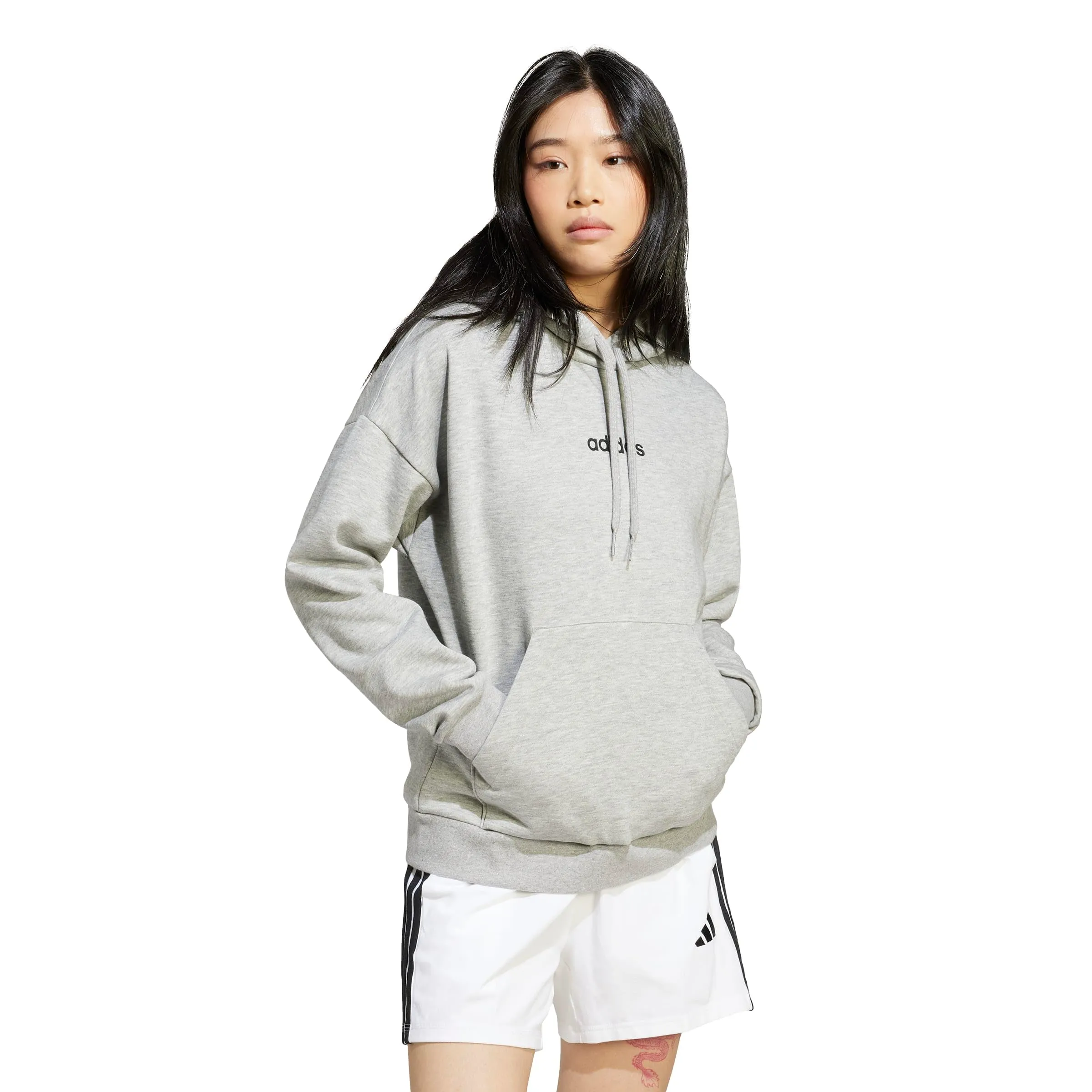 Adidas Femme Essentials Linear Fleece Hoodie, Medium Grey Heather/Black, M - immagine 3