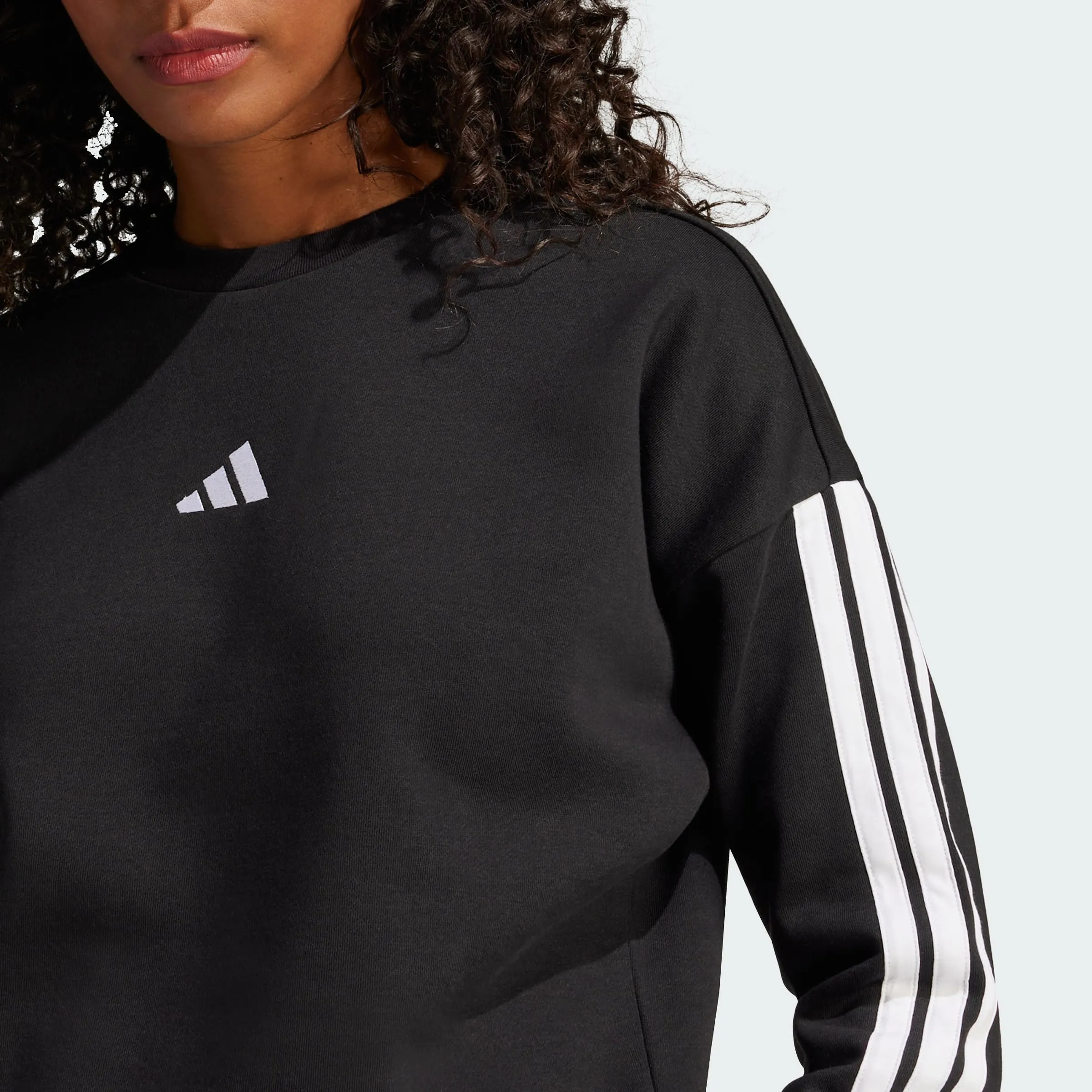 adidas Donna Essentials 3-Stripes Fleece Sweatshirt, Black/White, S - immagine 2
