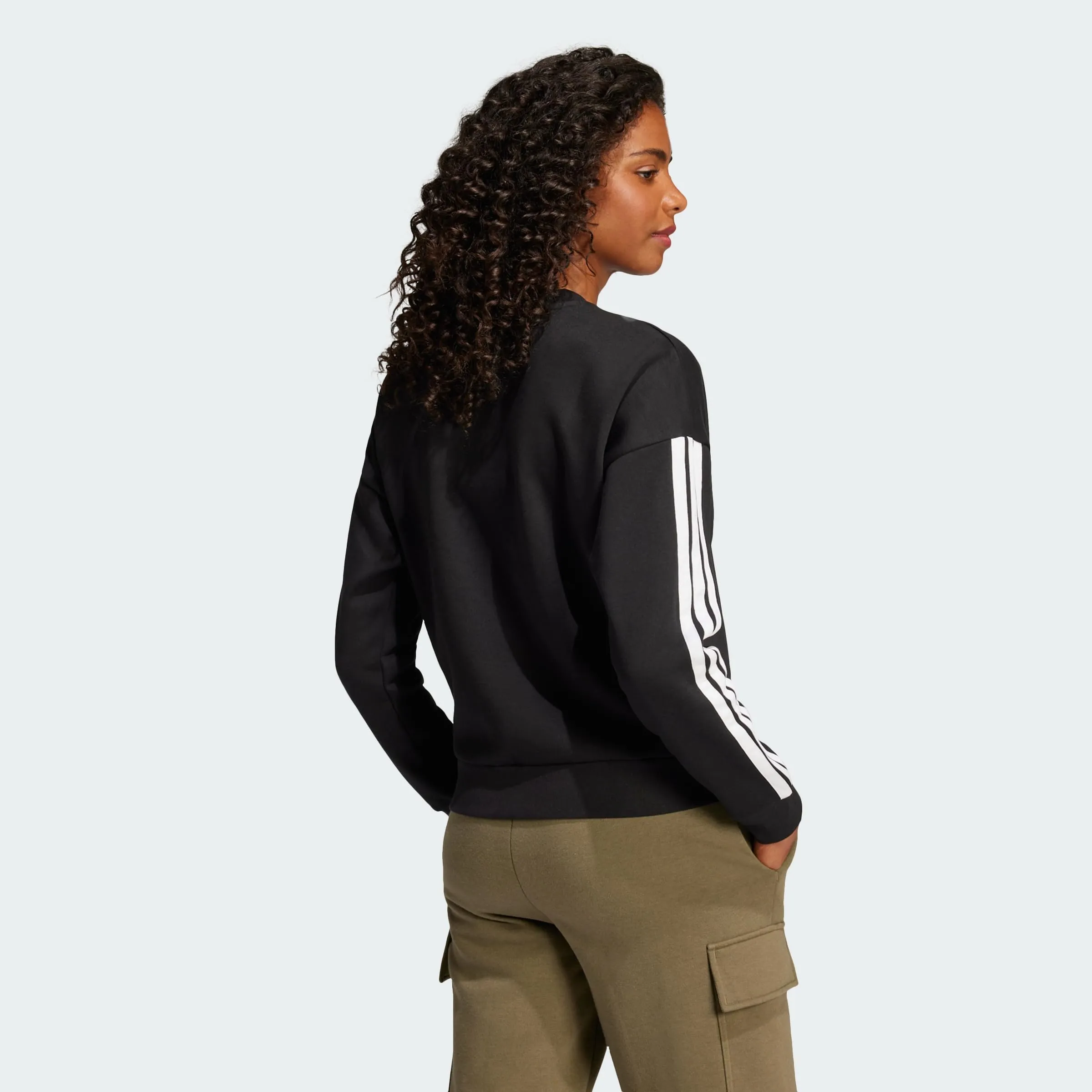 adidas Donna Essentials 3-Stripes Fleece Sweatshirt, Black/White, S - immagine 4