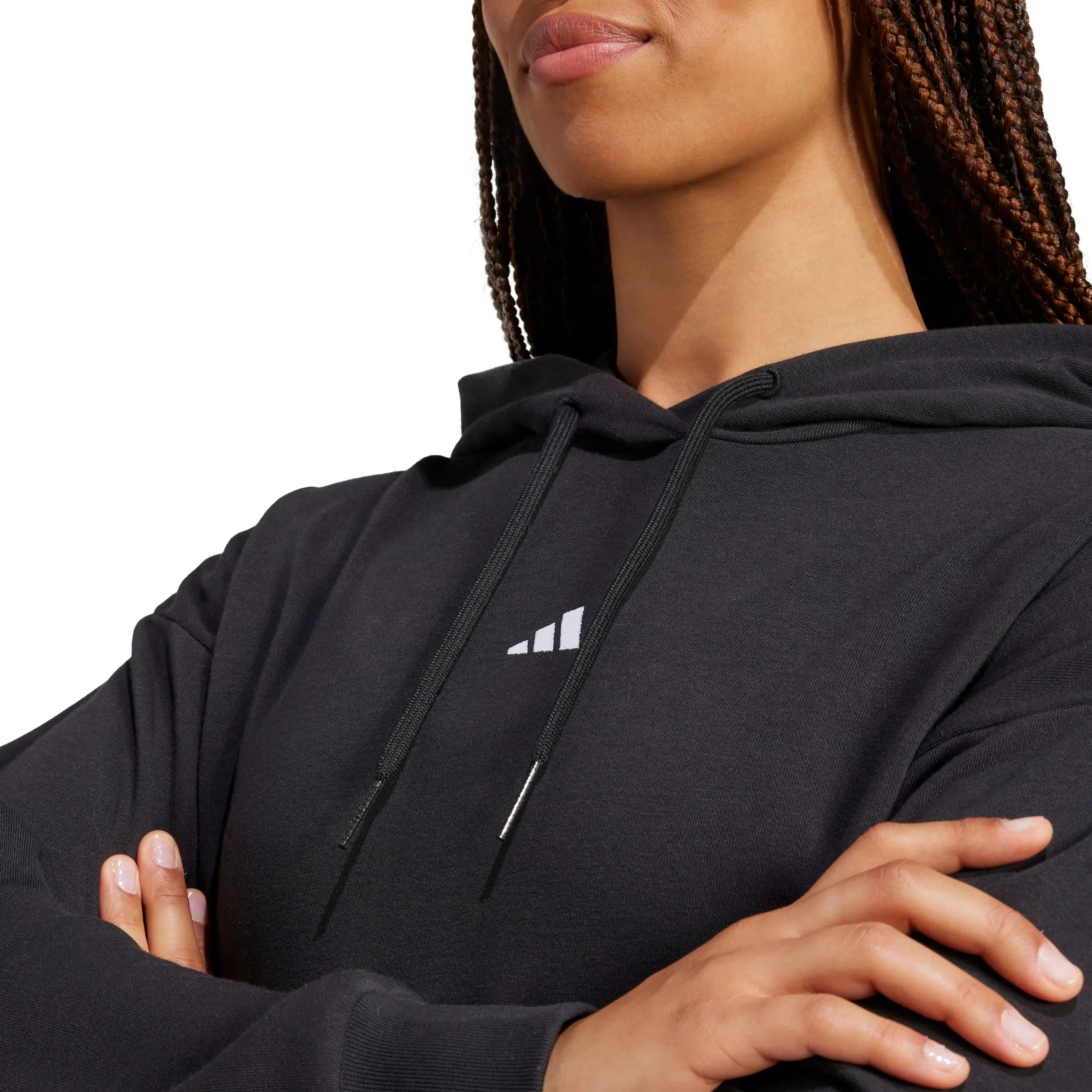 adidas Donna Essentials Small Logo French Terry Hoodie Sweatshirt, Black/White, XS - immagine 6