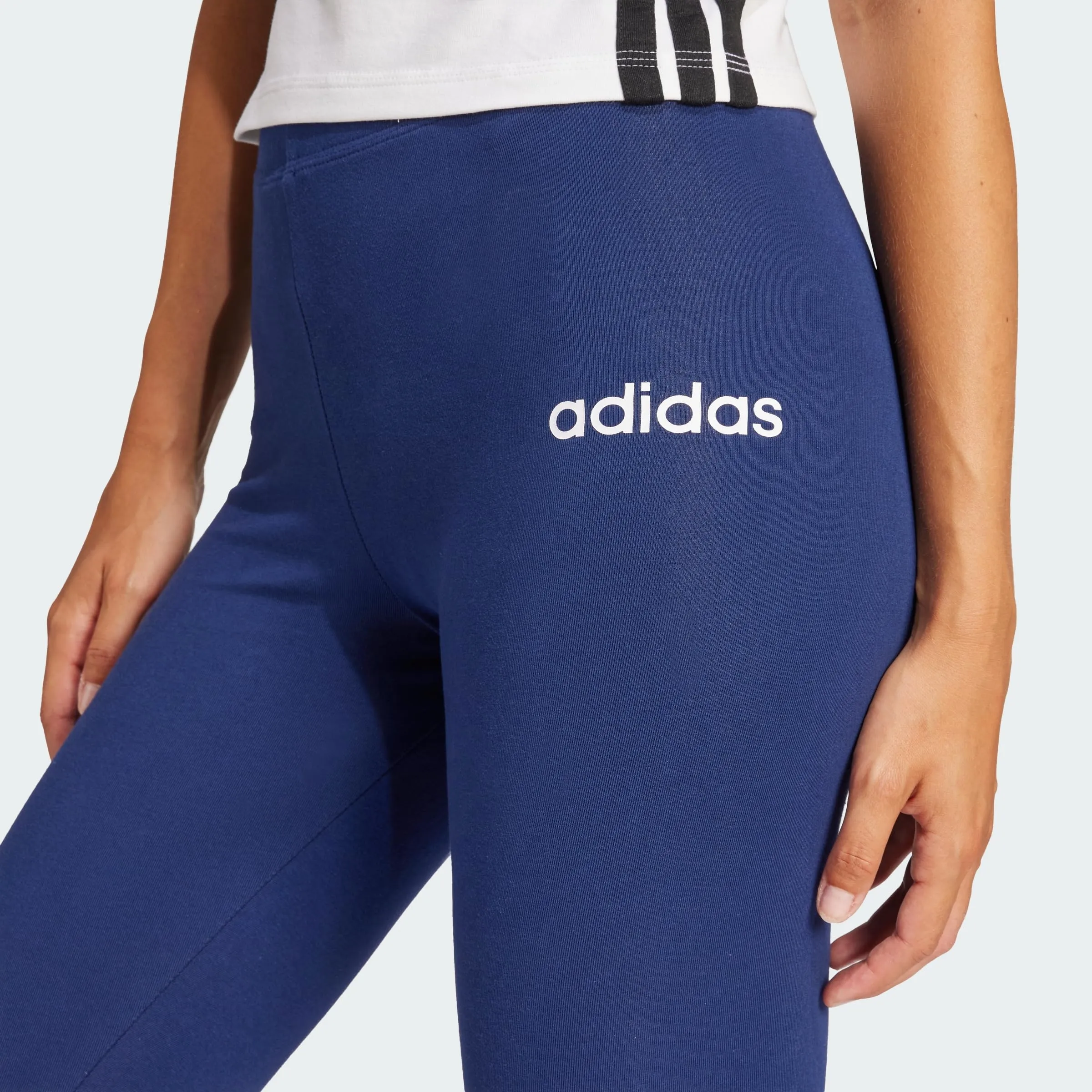 adidas Donna Essentials Linear Cotton Leggings Tights, Dark Blue/White, S - immagine 2