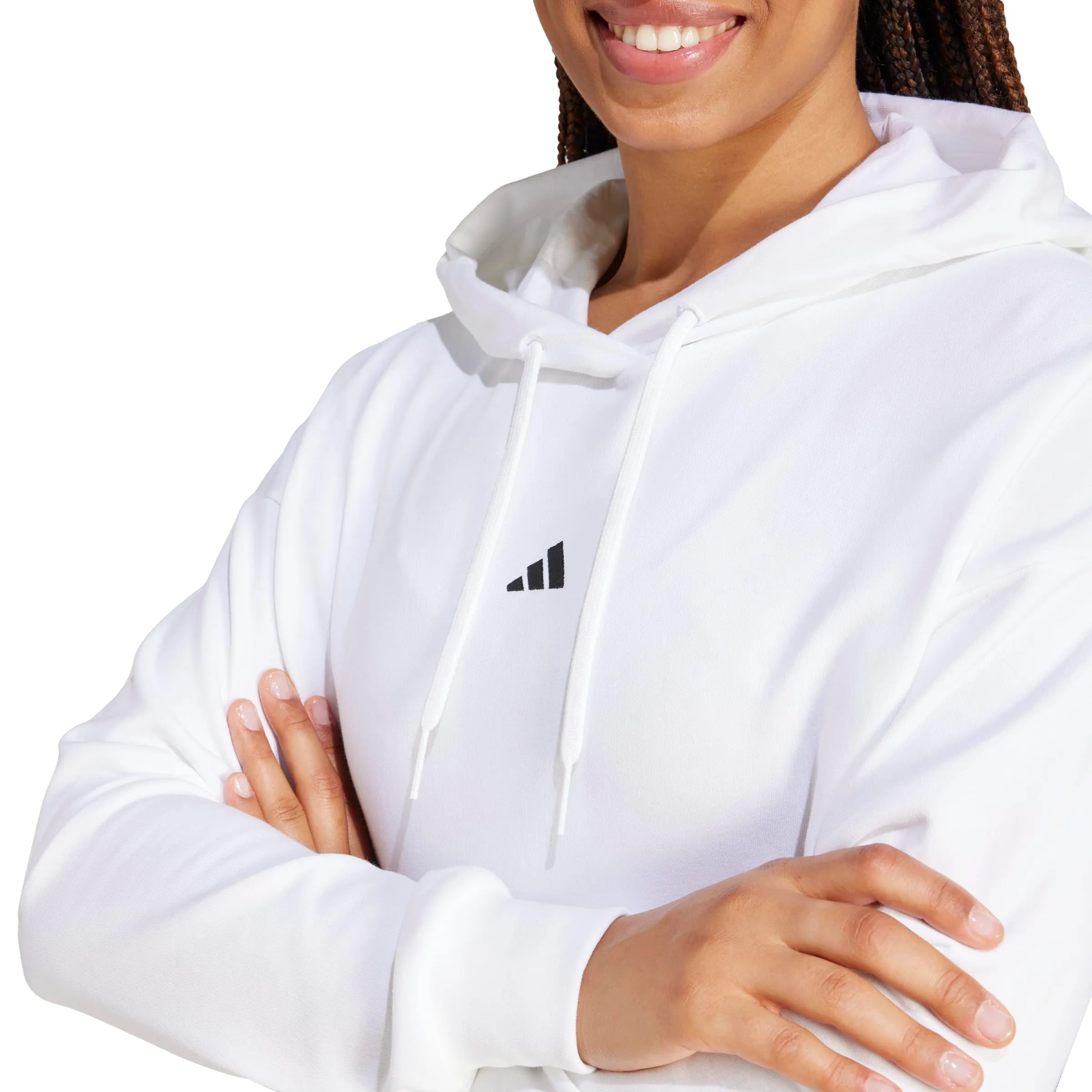 adidas Donna Essentials Small Logo French Terry Hoodie Sweatshirt, White/Black, S - immagine 5
