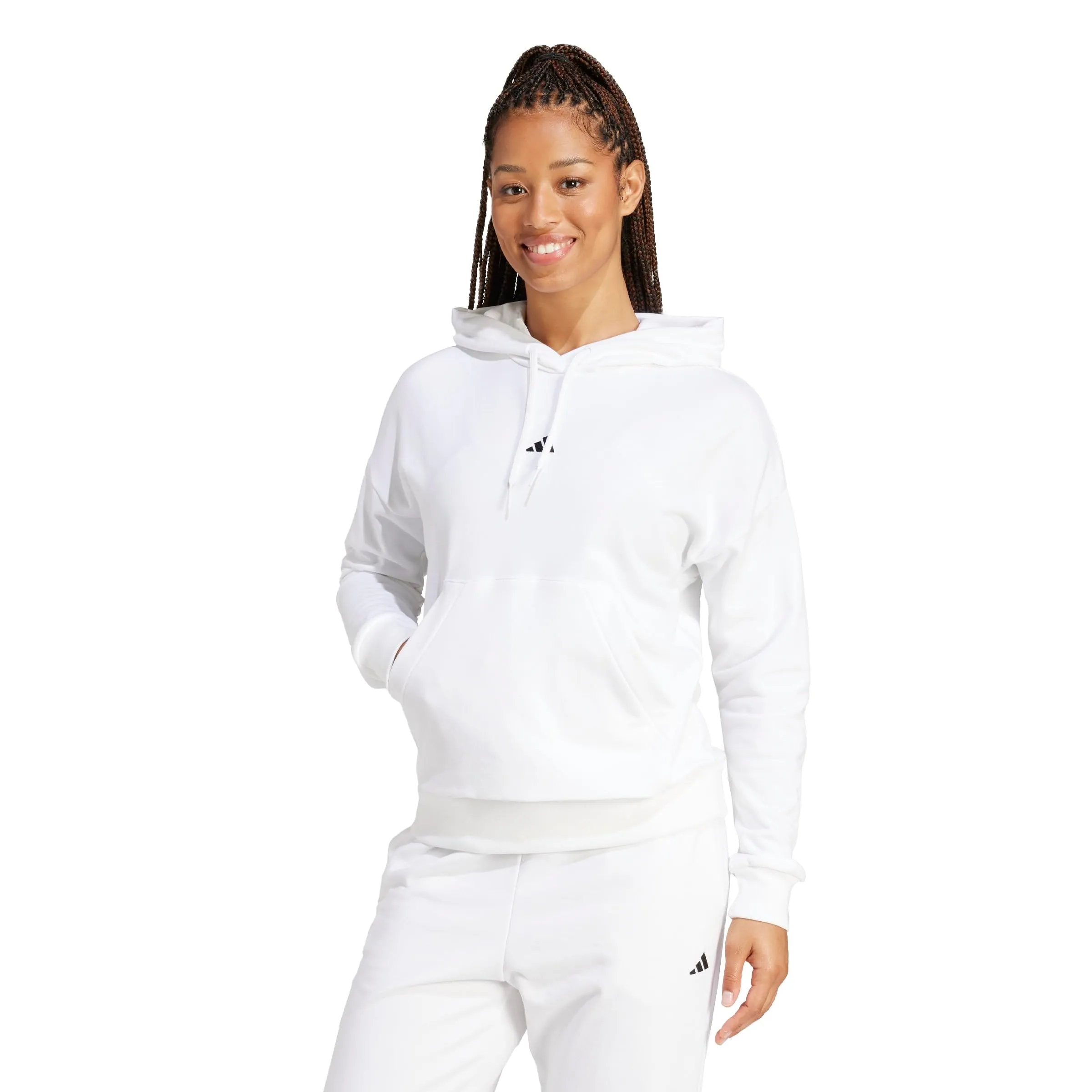 adidas Donna Essentials Small Logo French Terry Hoodie Sweatshirt, White/Black, XL - immagine 3