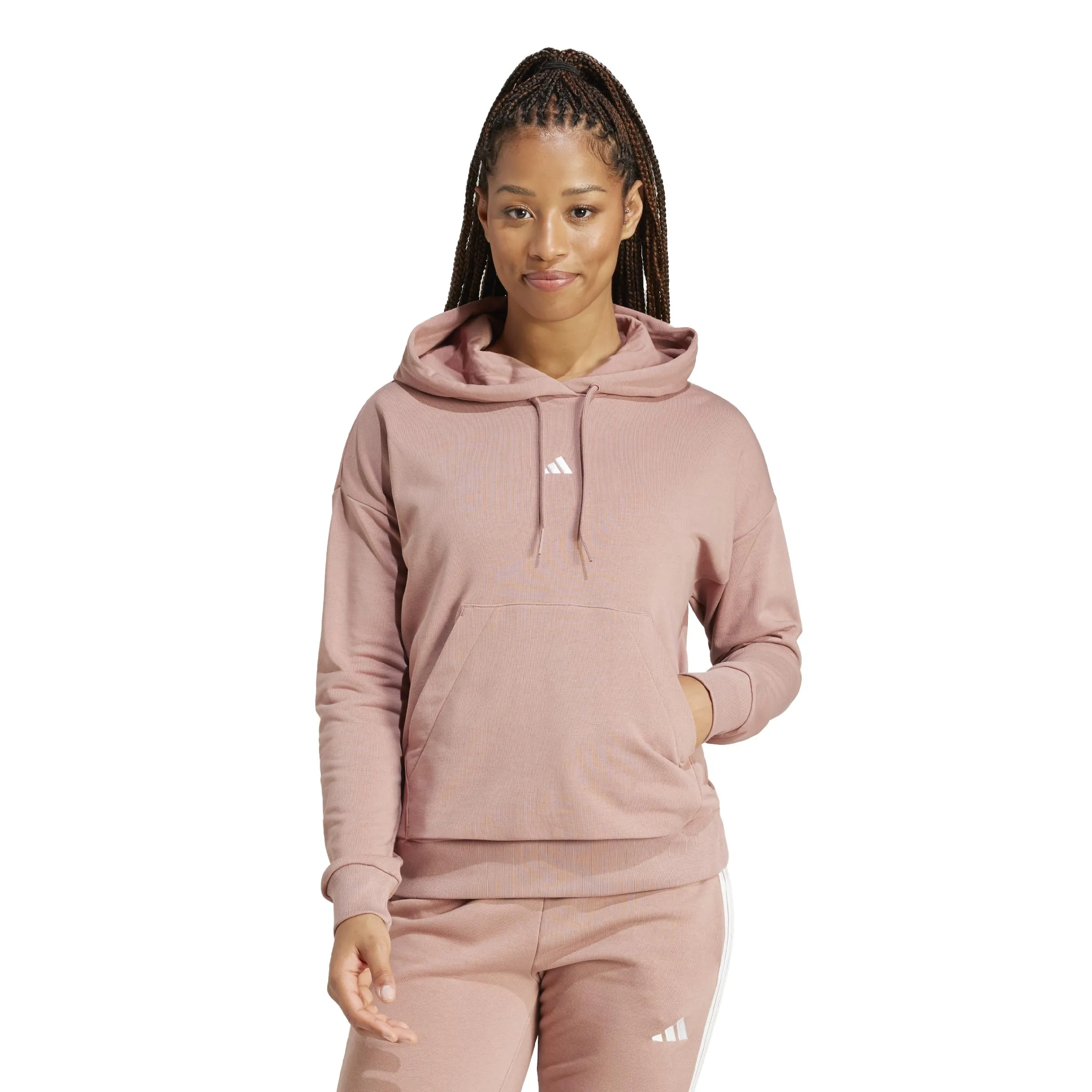 Adidas Donna Essentials Small Logo French Terry Hoodie, Warm Clay/White, S - immagine 3