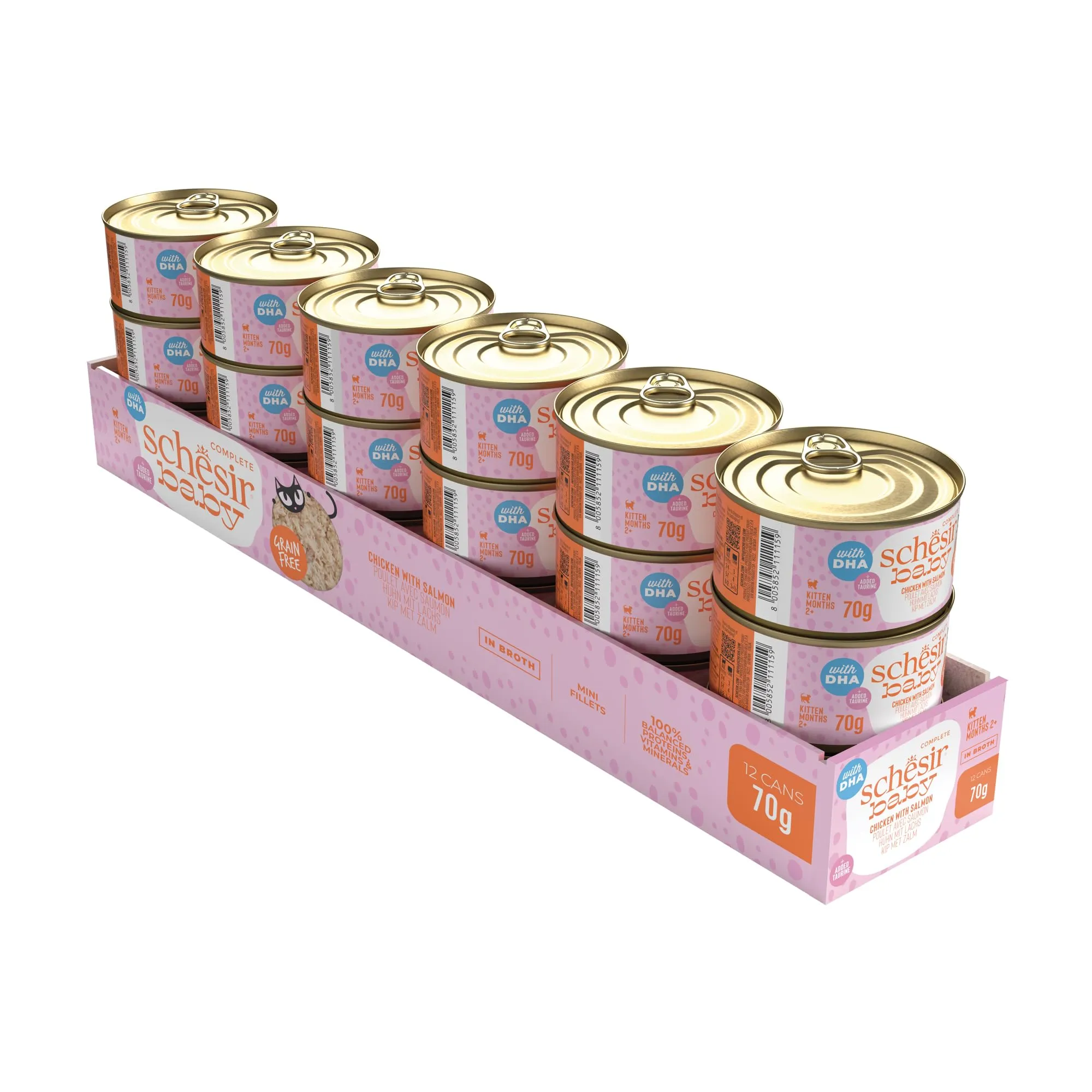 Schesir Baby, Filettini di Pollo con Salmone in Brodo, Alimento Umido Completo per Gattini, Grain Free, con DHA e Taurina, Fonte di Idratazione, 12 x 70 g - immagine 2
