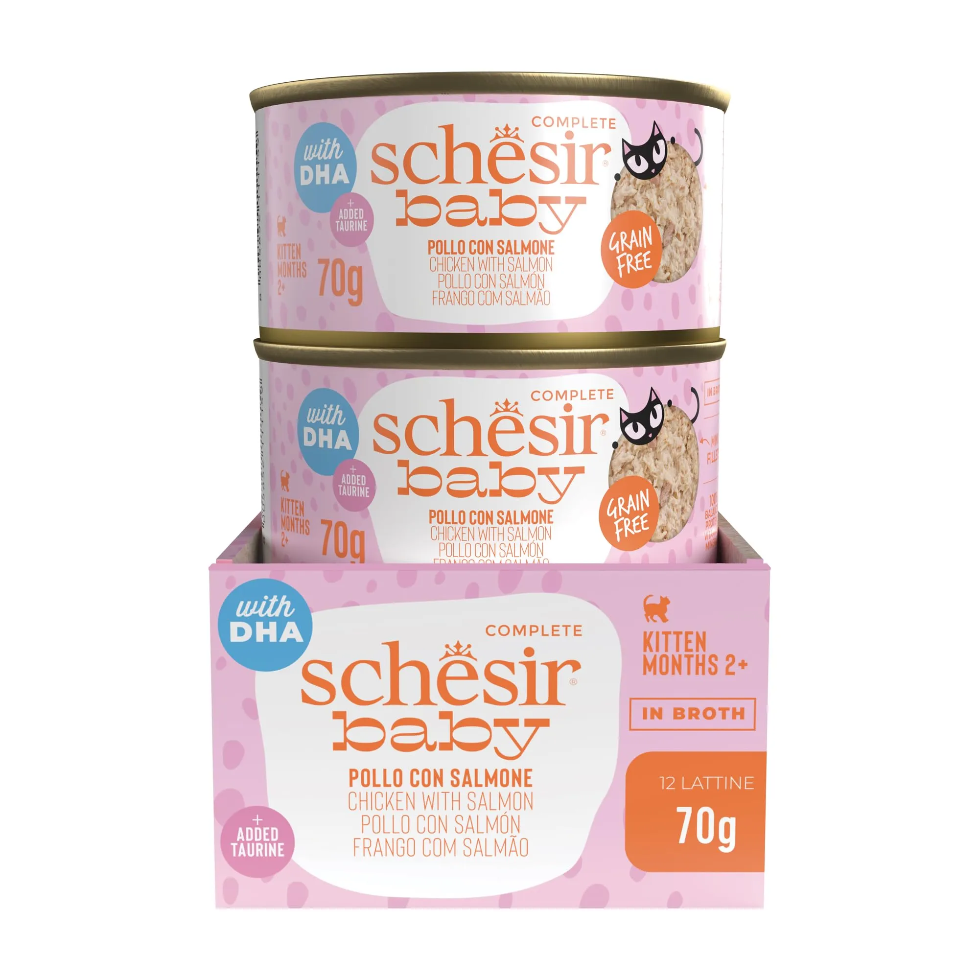 Schesir Baby, Filettini di Pollo con Salmone in Brodo, Alimento Umido Completo per Gattini, Grain Free, con DHA e Taurina, Fonte di Idratazione, 12 x 70 g - immagine 3