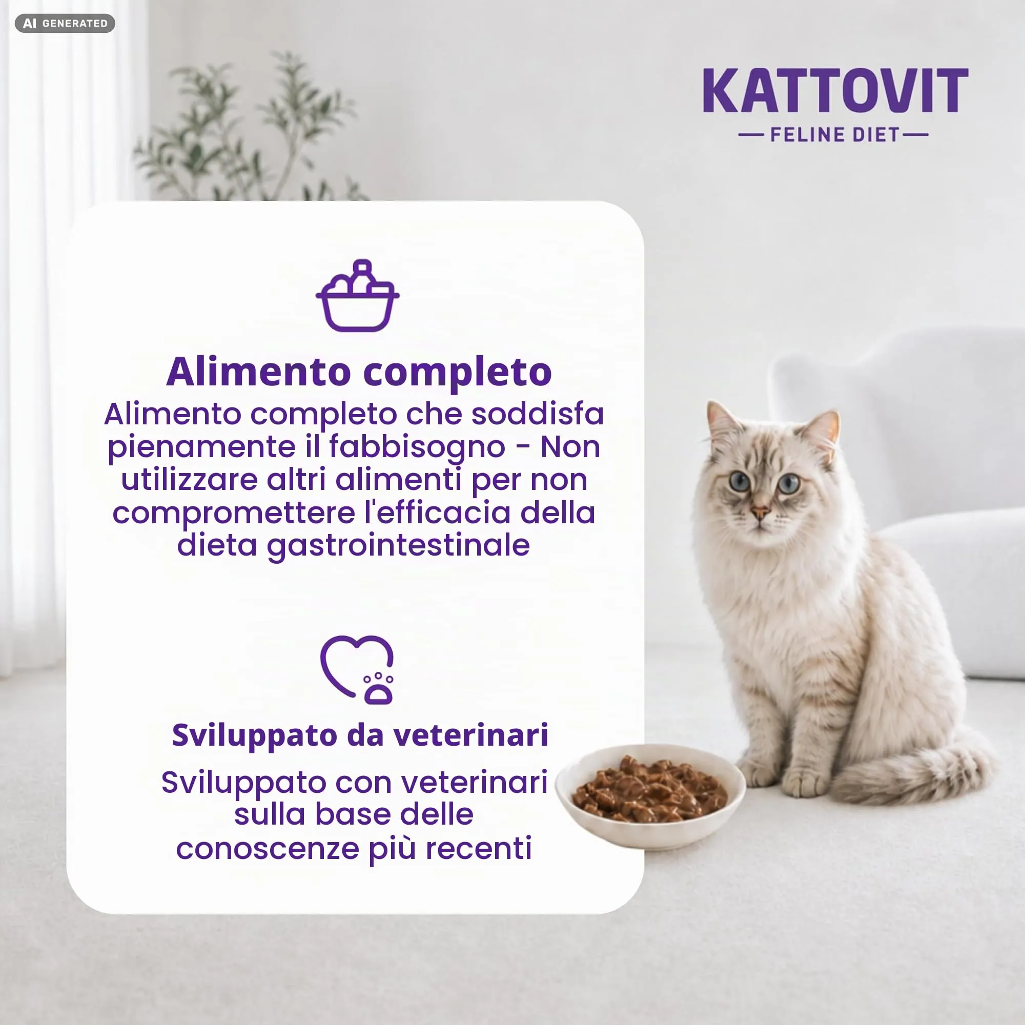 Kattovit - Cibo Umido per Gatti Gastro | Alimento Completo Dietetico per Sostenere il Sistema Gastrointestinale | Sacchetto Fresco per Gatti Adulti | 24 x 85 g di Pollo - immagine 4