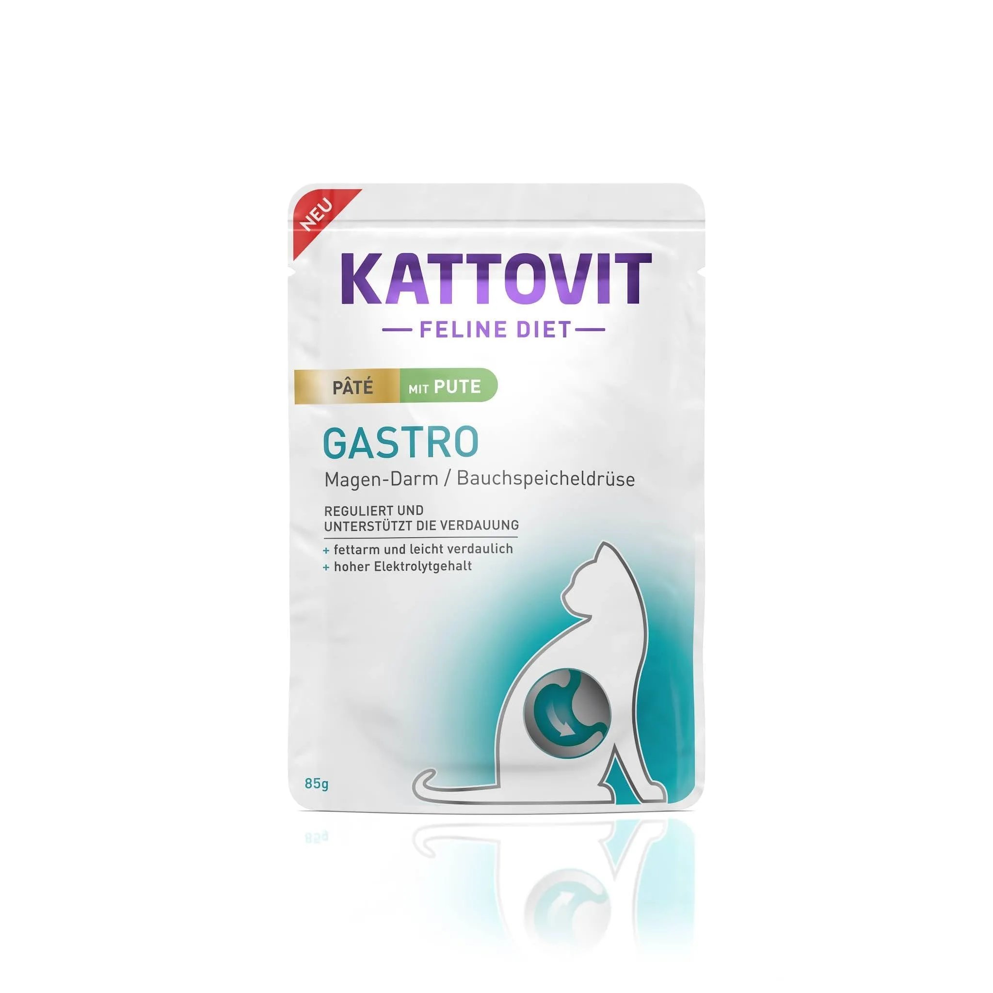 Kattovit - Gastro Cibo Umido per Gatti | Alimento Completo Dietetico per Sostenere il Sistema Gastrointestinale | Sacchetto Fresco per Gatti Adulti | 10 x 85 g Paté Tacchino - immagine 2
