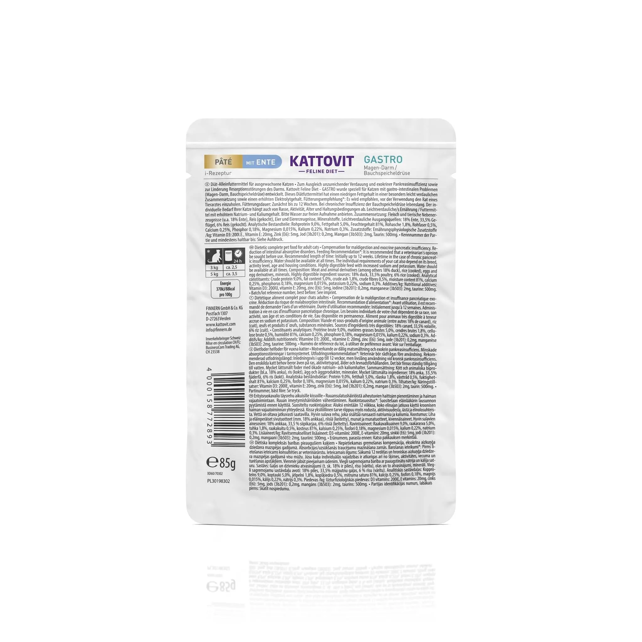 Kattovit - Gastro Cibo Umido per Gatti | Alimento Completo Dietetico per Sostenere il Sistema Gastrointestinale | Paté in Sacchetto di Freschezza per Gatti Adulti | 10 x 85 g - immagine 4