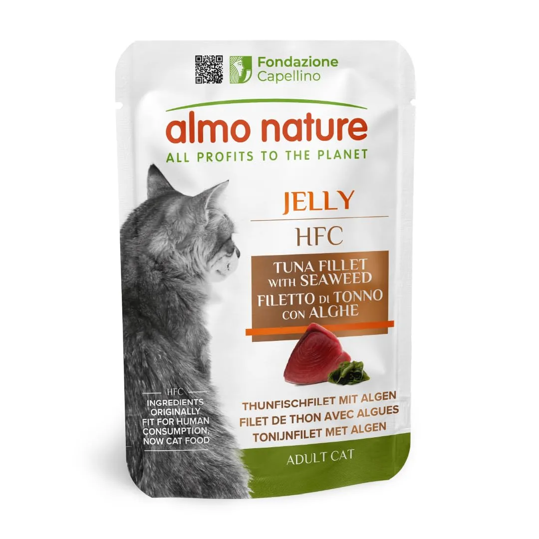 Almo Nature HFC Jelly - Alimento Umido per Gatti Adulti - Filetto di Tonno con Alghe - Human-Grade, Gluten-Free, Monoproteico - 55g (Confezione da 24) - immagine 1