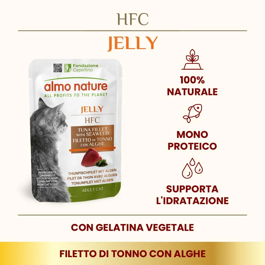 Almo Nature HFC Jelly - Alimento Umido per Gatti Adulti - Filetto di Tonno con Alghe - Human-Grade, Gluten-Free, Monoproteico - 55g (Confezione da 24) - immagine 2