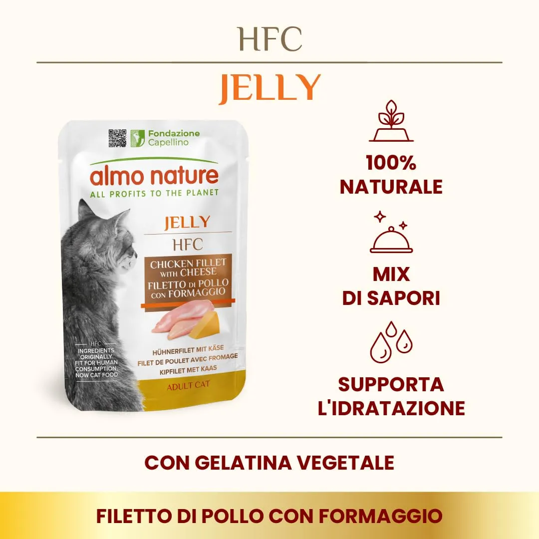 Almo Nature HFC Jelly - Alimento Umido per Gatti Adulti - Filetto di Pollo con Formaggio - Human-Grade, Gluten-Free - 55g (Confezione da 24) - immagine 2