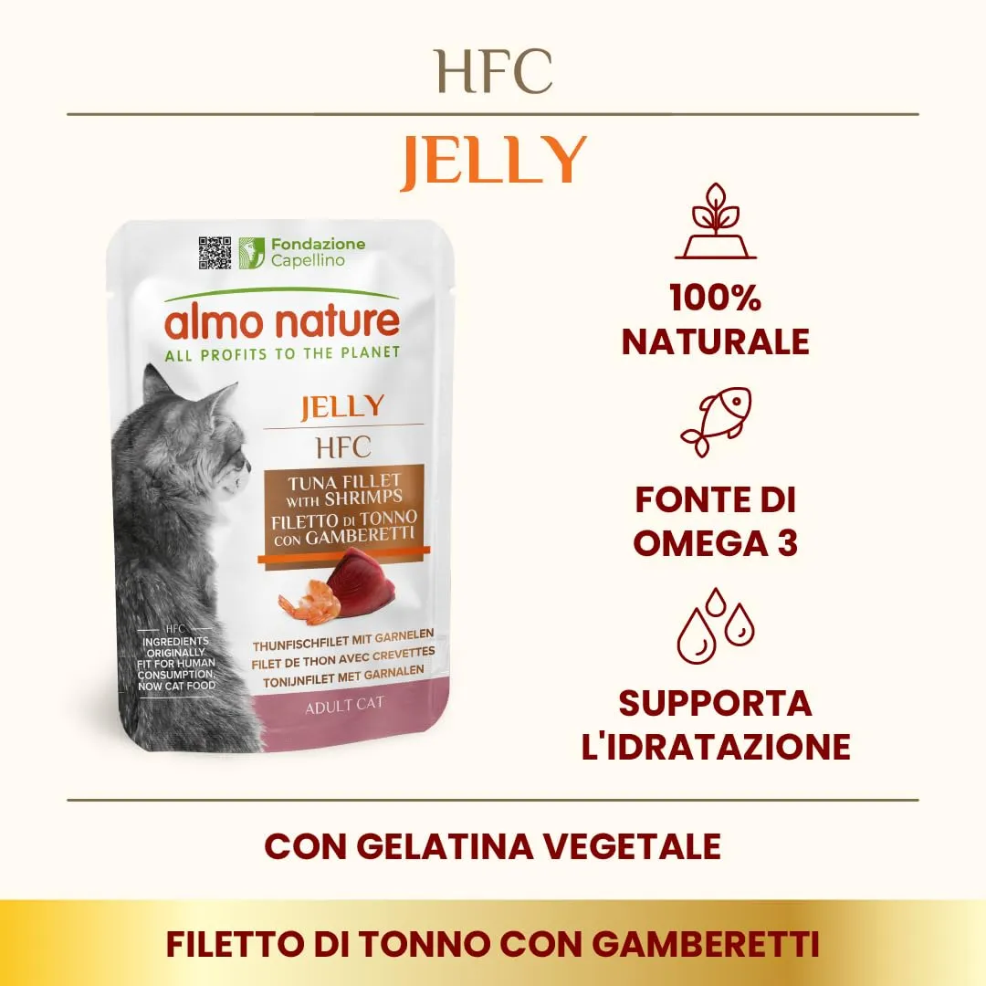 Almo Nature HFC Jelly - Alimento Umido per Gatti Adulti - Filetto di Tonno con Gamberetti - Human-Grade, Gluten-Free - 55g (Confezione da 24) - immagine 2