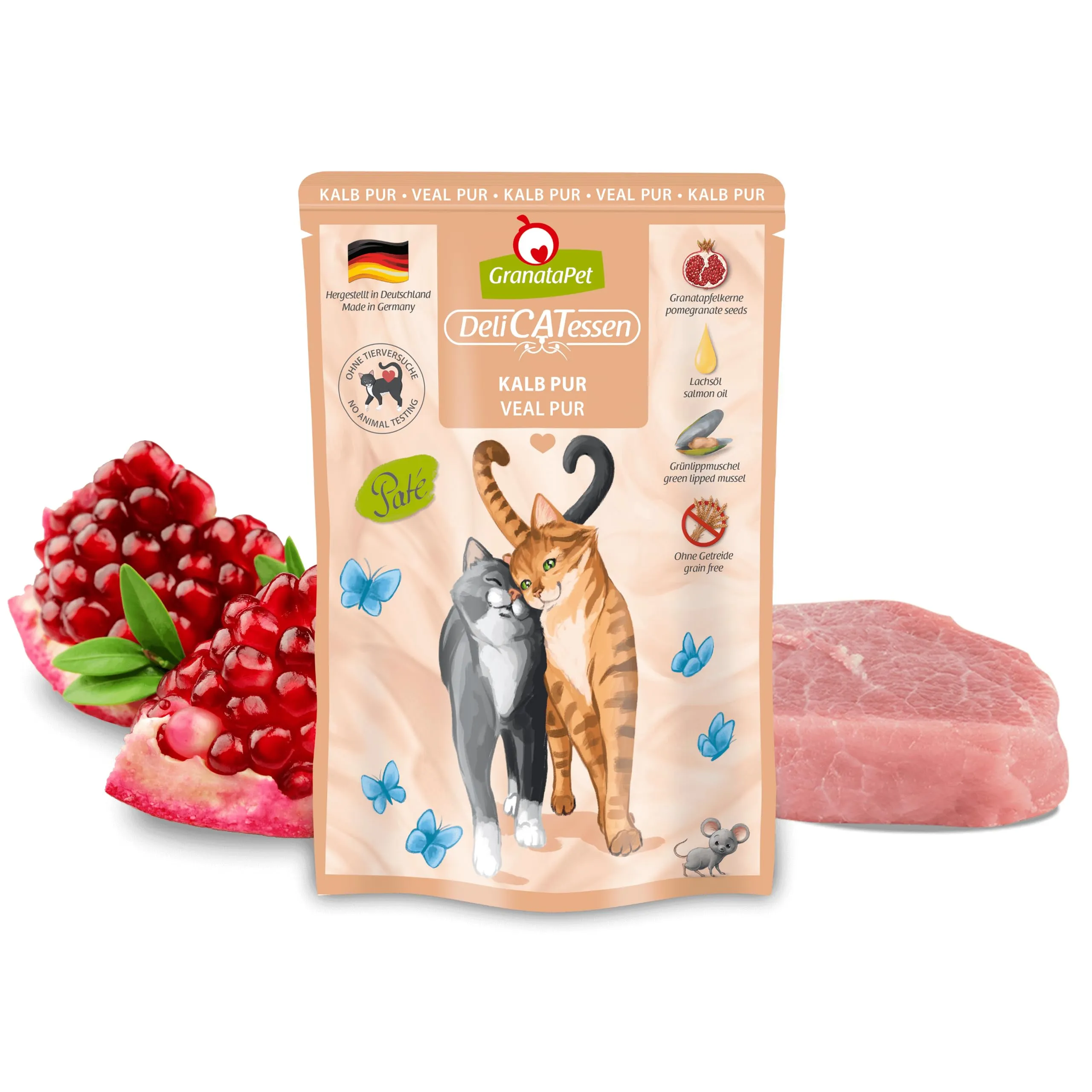 GranataPet DeliCatessen Vitello PUR, cibo umido per gatti, cibo senza cereali e senza zucchero, cibo per gatti ad alta percentuale di carne e oli di alta qualità, 6 x 85 g - immagine 2