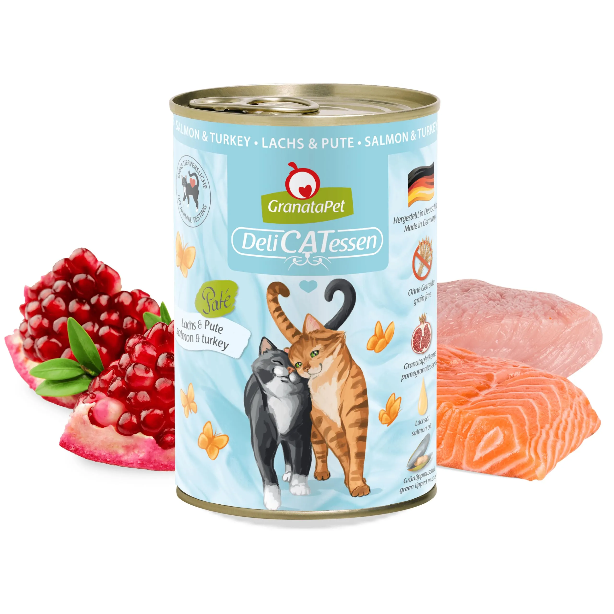 GranataPet DeliCatessen Salmone & Tacchino, cibo umido per gatti, cibo per gatti per buongustai, cibo senza cereali e senza zucchero, 6 x 400 g - immagine 2