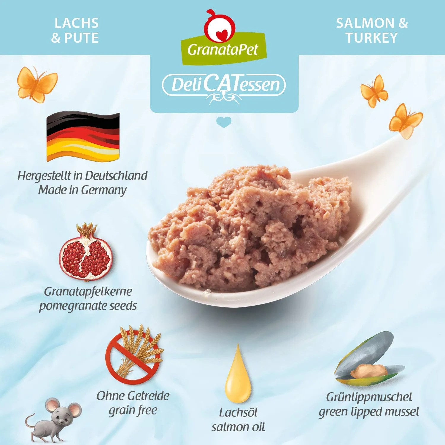GranataPet DeliCatessen Salmone & Tacchino, cibo umido per gatti, cibo per gatti per buongustai, cibo senza cereali e senza zucchero, 6 x 400 g - immagine 5