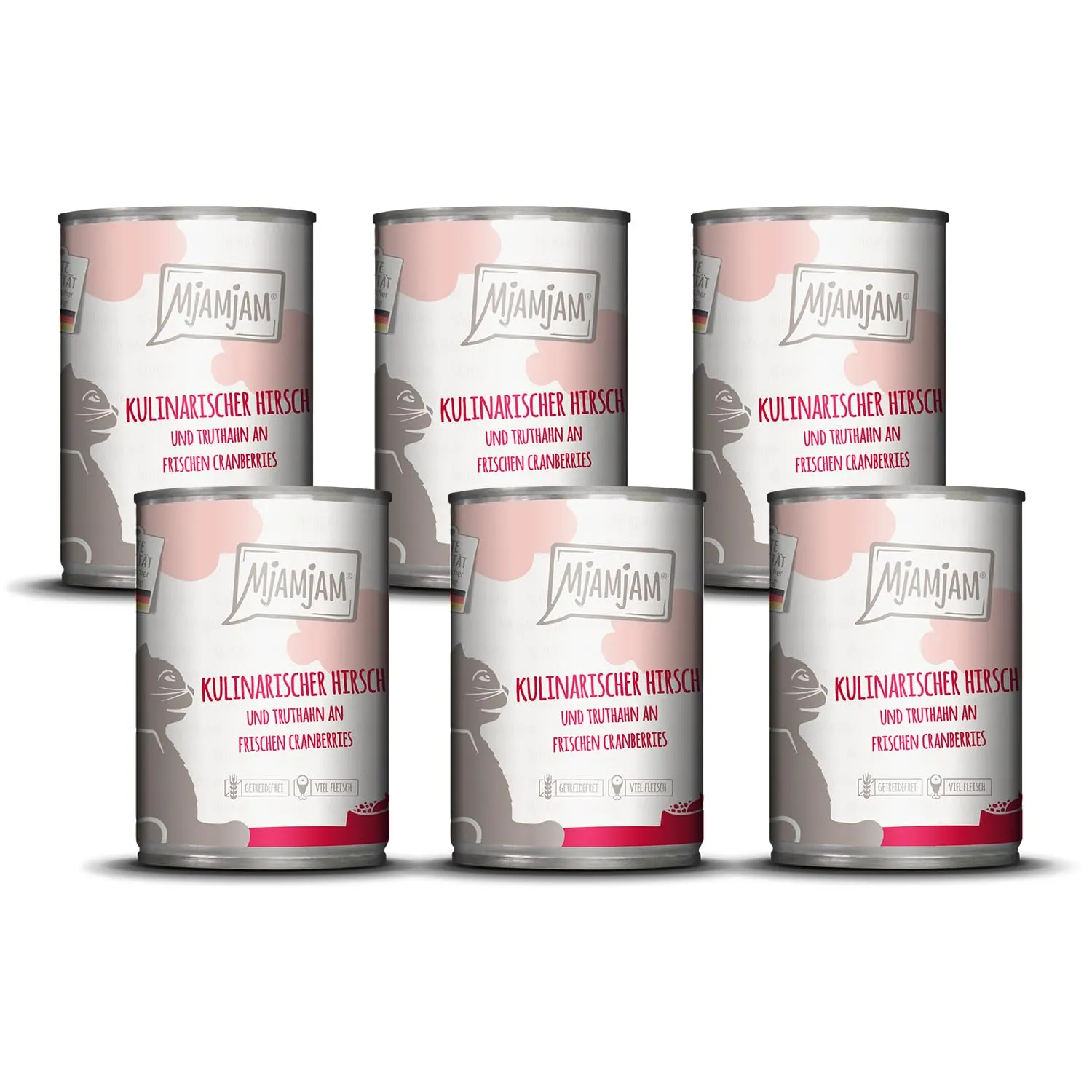 MjAMjAM - cibo umido premium per gatti - culinario di cervo e tacchino con mirtilli rossi freschi, confezione da 6 (6 x 400 g), senza cereali con carne extra - immagine 1