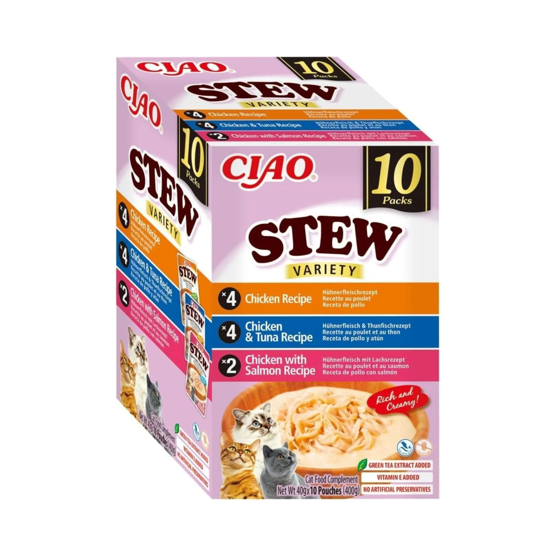 INABA Ciao Stew, Cibo Umido, Multipack Pollo, Tonno e Salmone, 400g - immagine 1