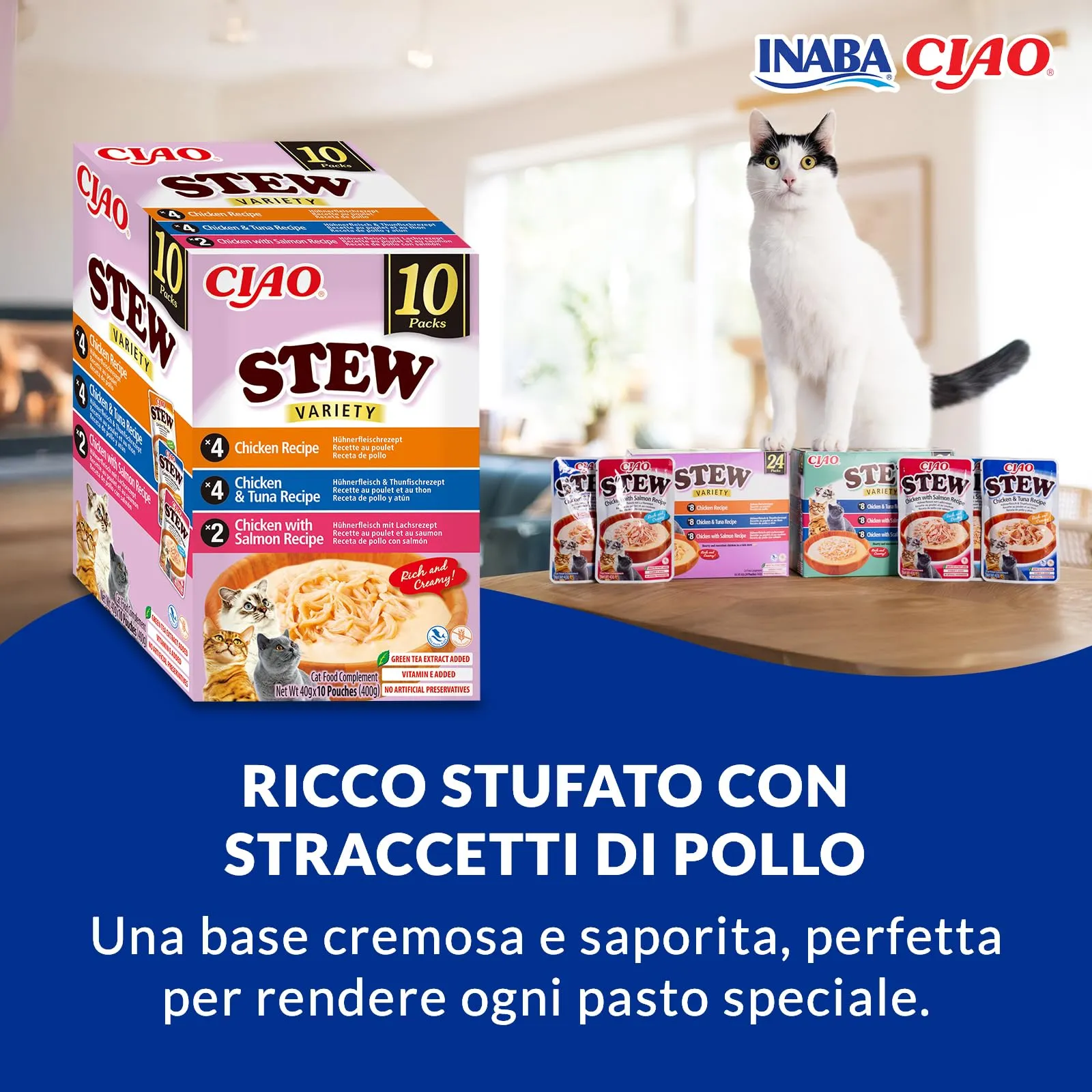 INABA Ciao Stew, Cibo Umido, Multipack Pollo, Tonno e Salmone, 400g - immagine 2
