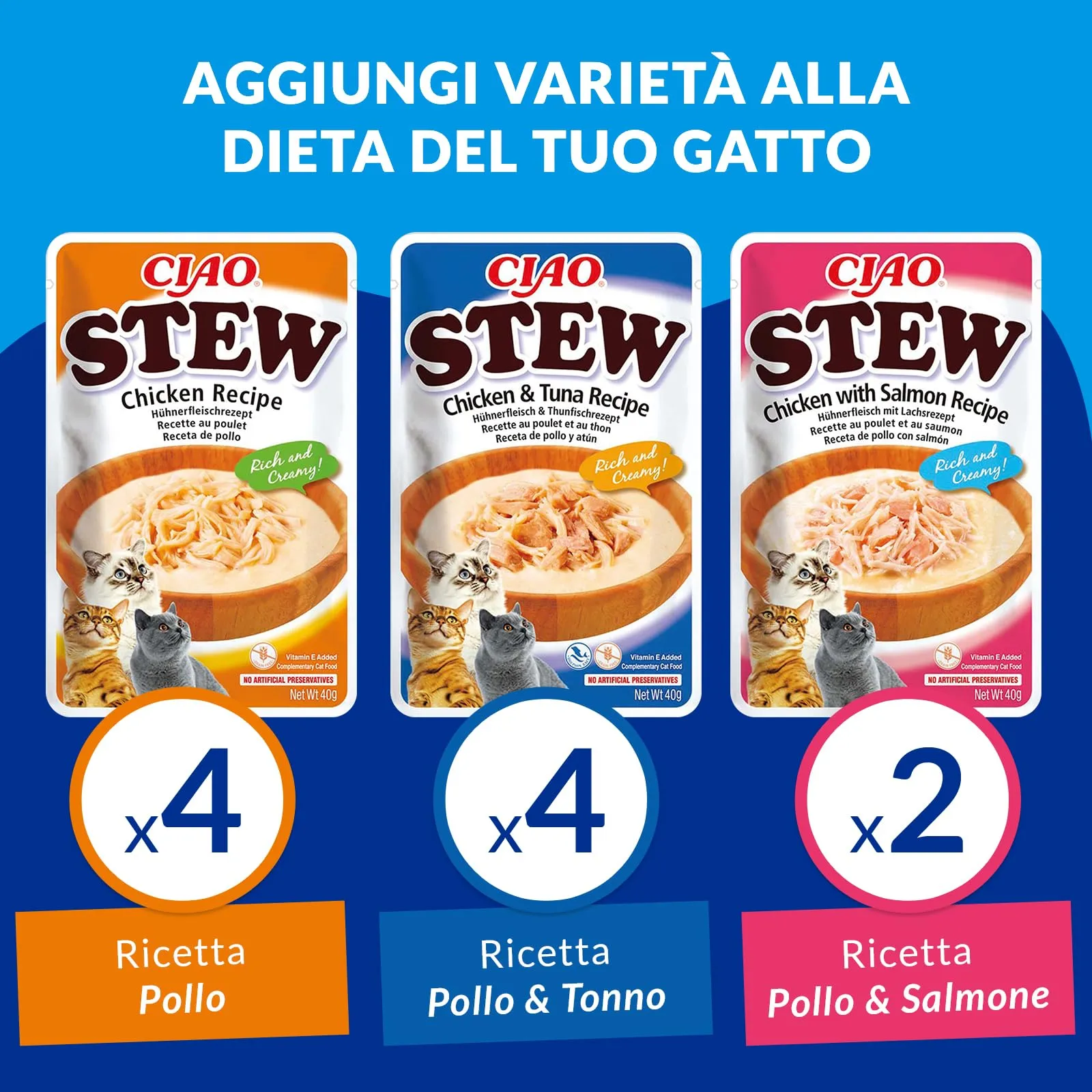 INABA Ciao Stew, Cibo Umido, Multipack Pollo, Tonno e Salmone, 400g - immagine 3