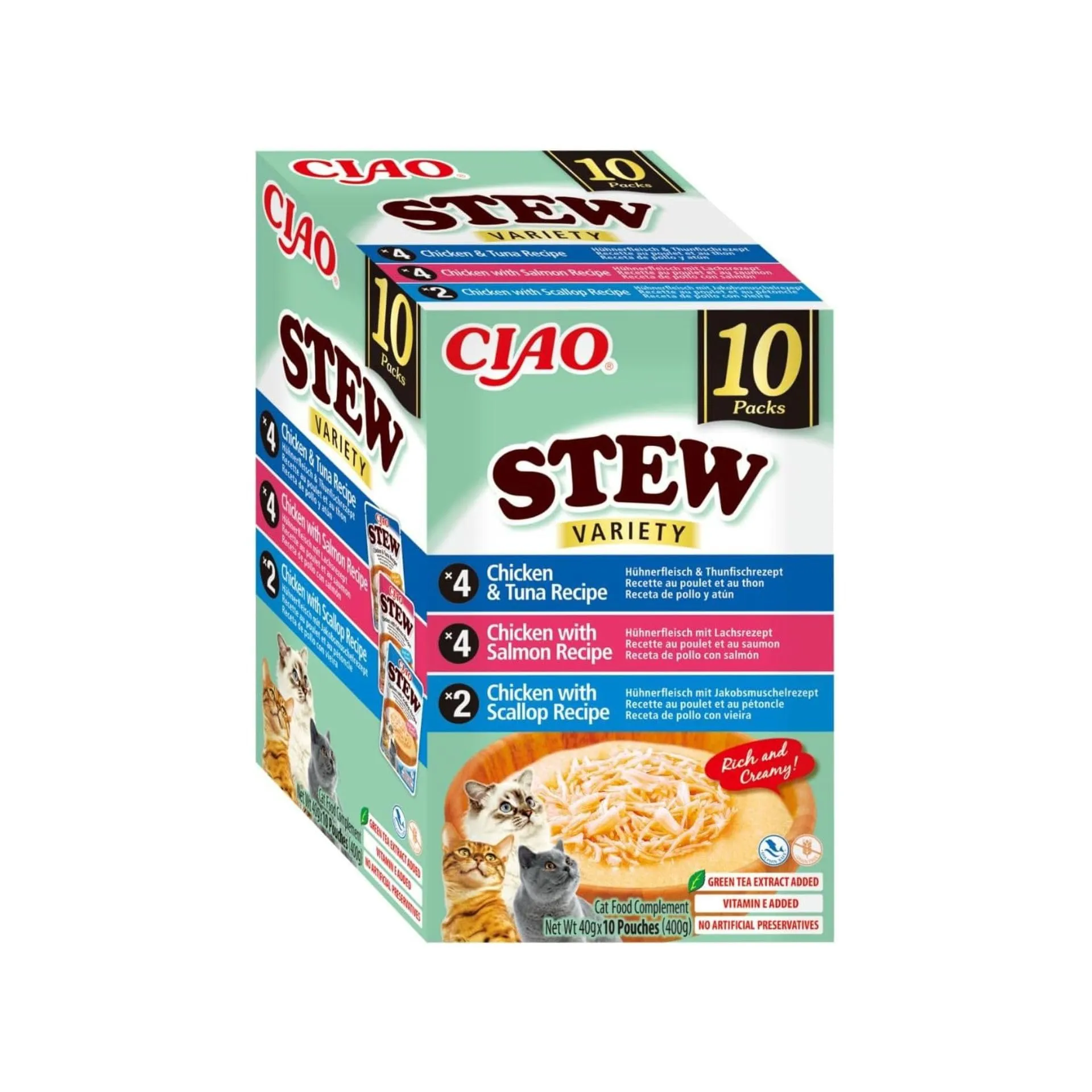 INABA Ciao Stew, Multipack Pollo, Tonno, Salmone e Capesante, 400g - immagine 1