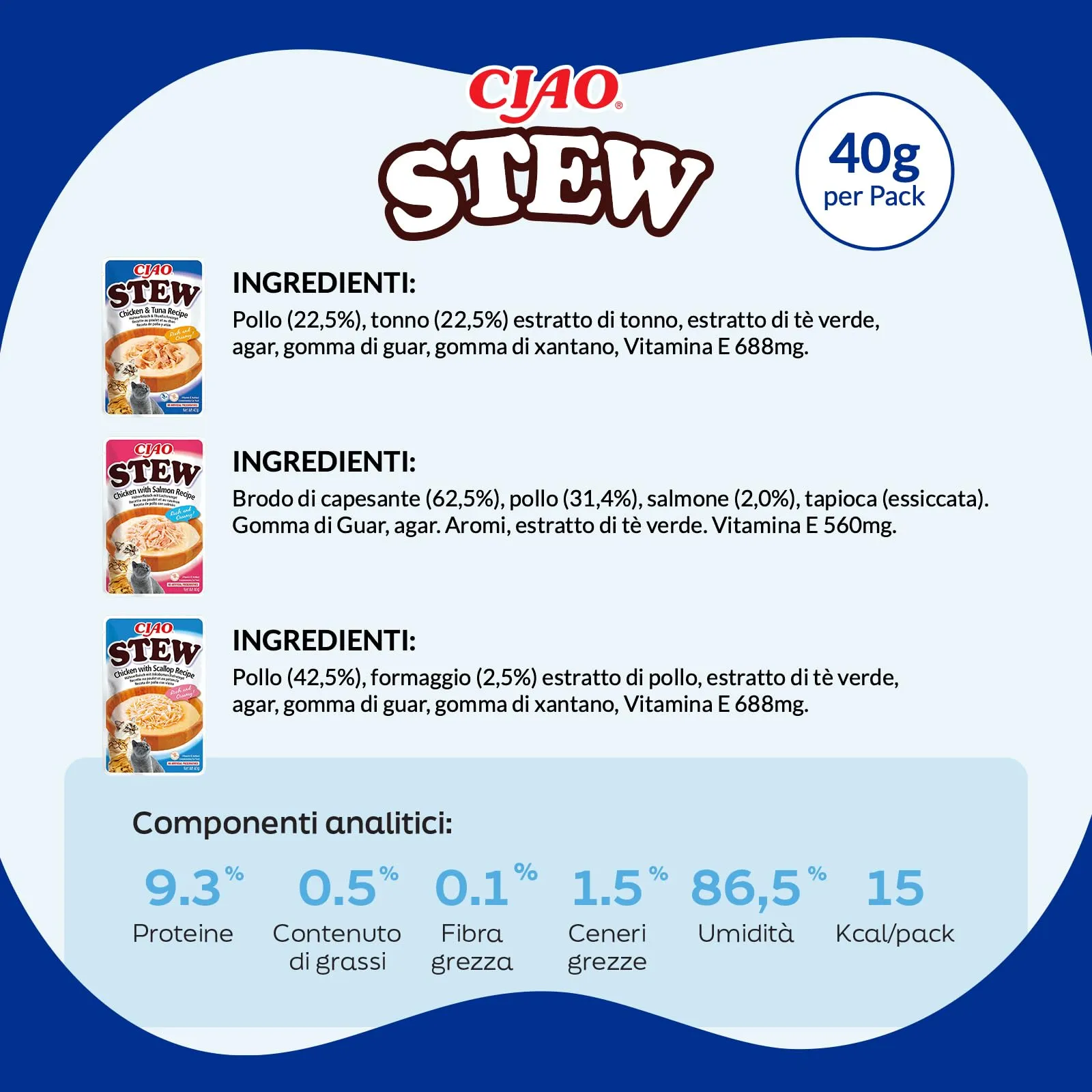 INABA Ciao Stew, Multipack Pollo, Tonno, Salmone e Capesante, 400g - immagine 7