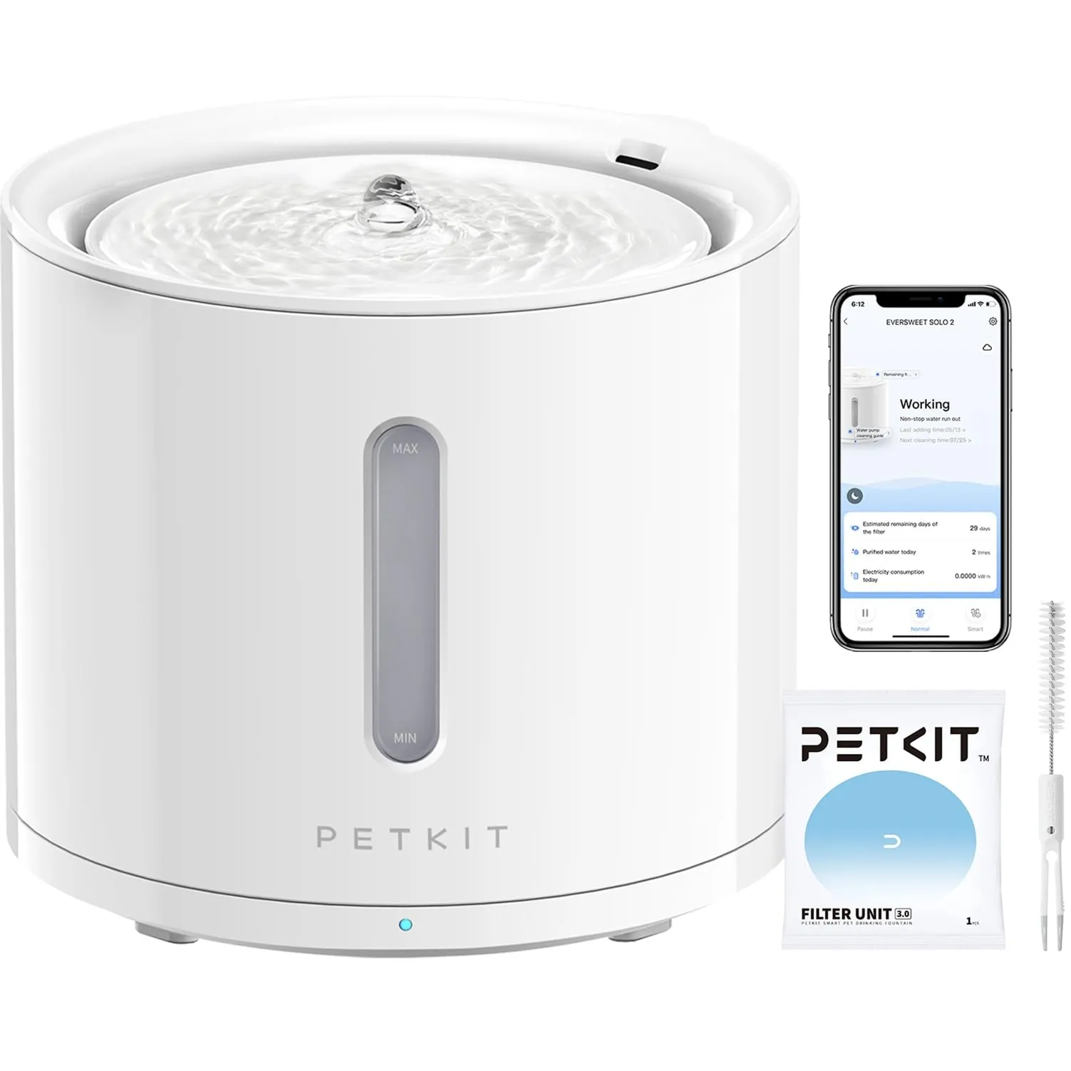 PETKIT EVERSWEET Solo 2 Fontana d'acqua per animali domestici, pompa senza fili, controllo tramite app, ultra silenzioso, modalità Smart/Normal/DND, erogatore d'acqua per cani e gatti-2L - immagine 1