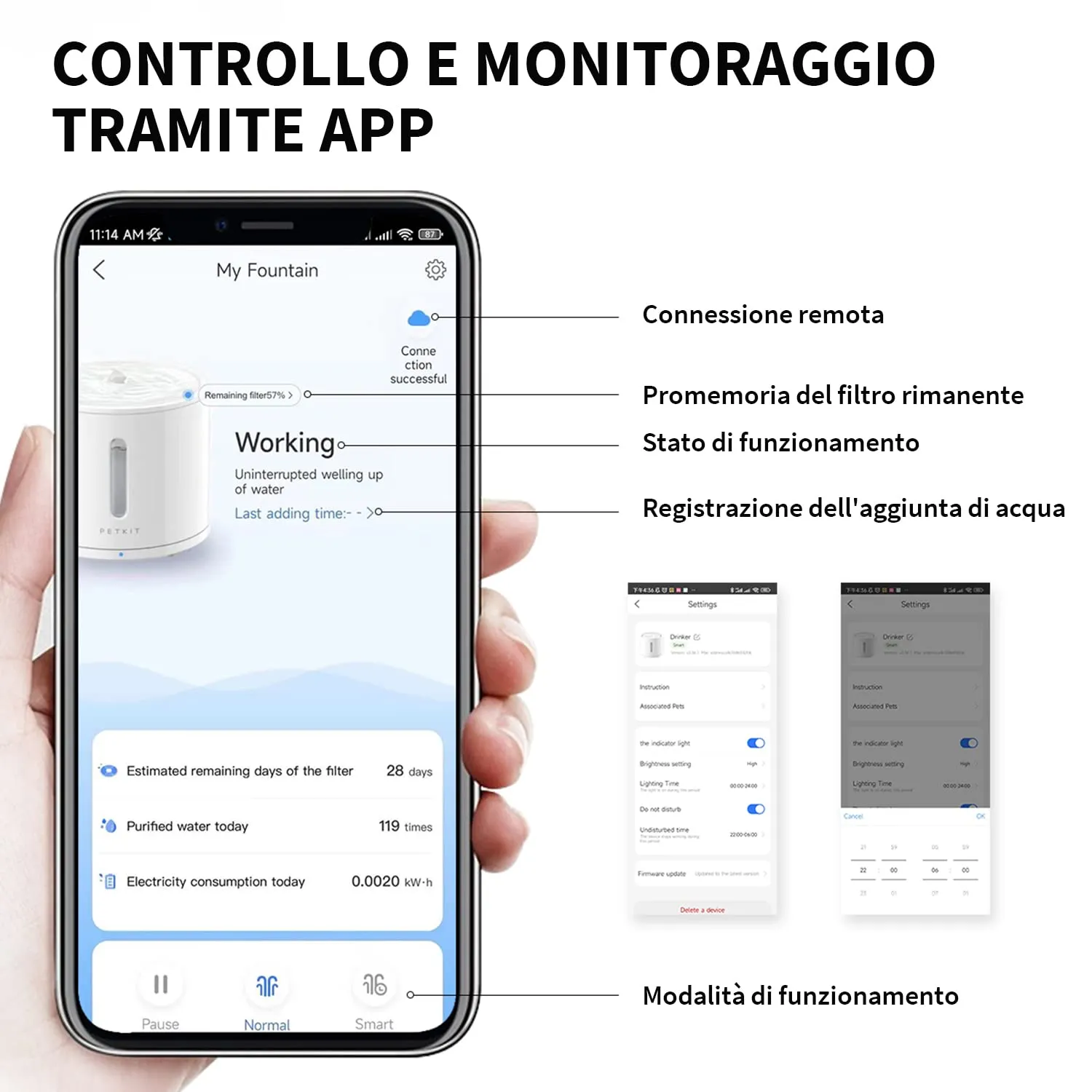 PETKIT EVERSWEET Solo 2 Fontana d'acqua per animali domestici, pompa senza fili, controllo tramite app, ultra silenzioso, modalità Smart/Normal/DND, erogatore d'acqua per cani e gatti-2L - immagine 7