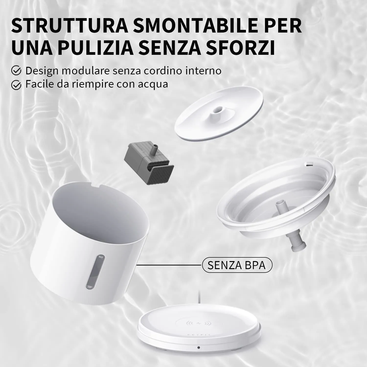 PETKIT EVERSWEET Solo 2 Fontana d'acqua per animali domestici, pompa senza fili, controllo tramite app, ultra silenzioso, modalità Smart/Normal/DND, erogatore d'acqua per cani e gatti-2L - immagine 8