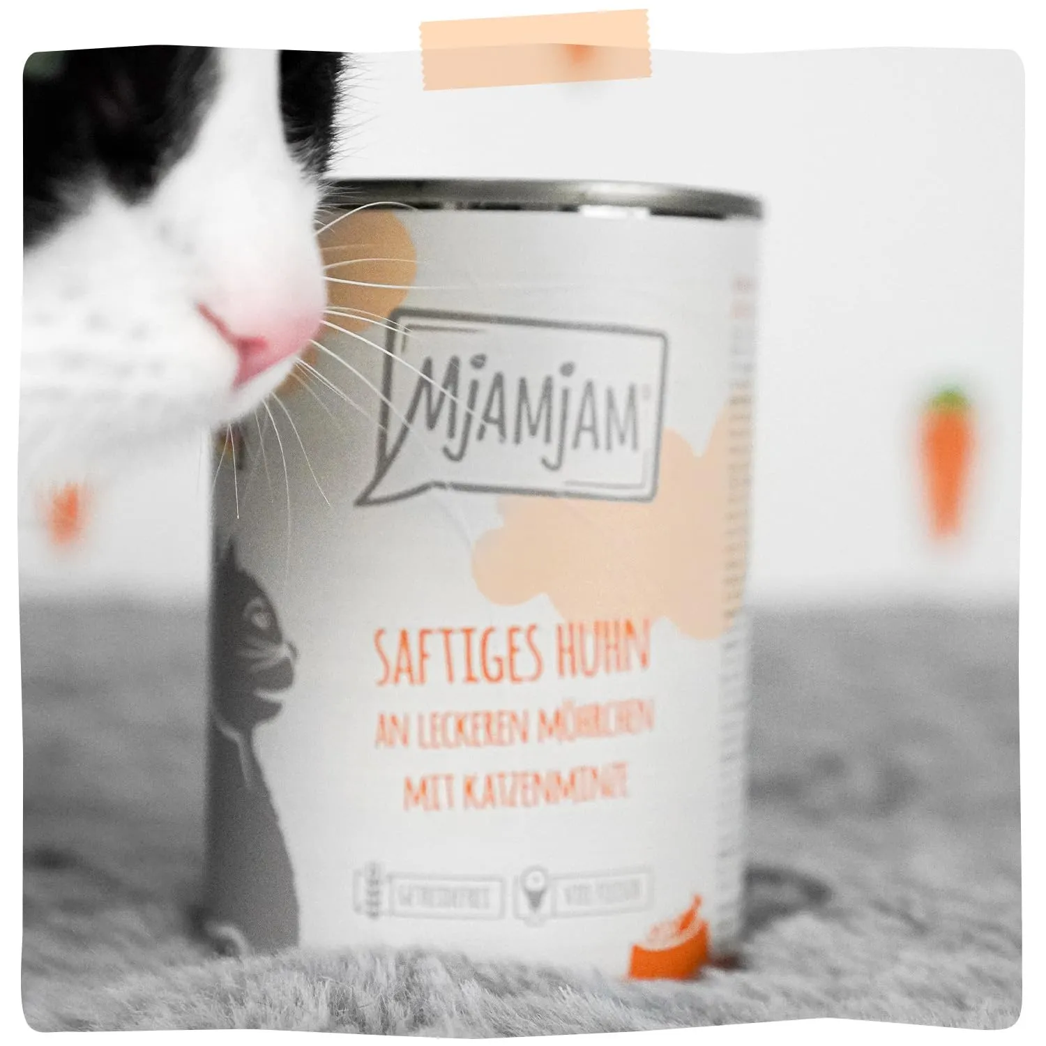 MjAMjAM - cibo umido premium per gatti - Quetschie - pollo succoso con deliziose carote, confezione da 6 (6 x 300 g), senza cereali con carne extra - immagine 6