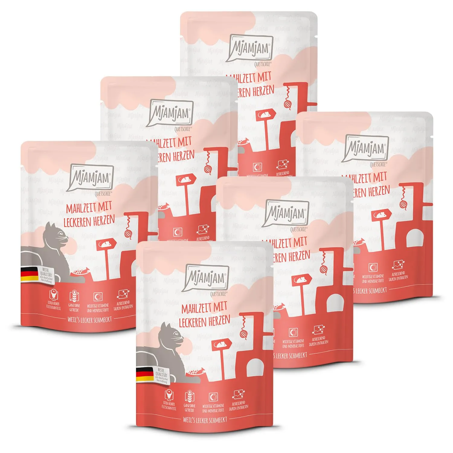 MjAMjAM - cibo umido premium per gatti - Quetschie - delizioso manzo con zucca al vapore, confezione da 6 (6 x 300 g), senza cereali con carne extra - immagine 1