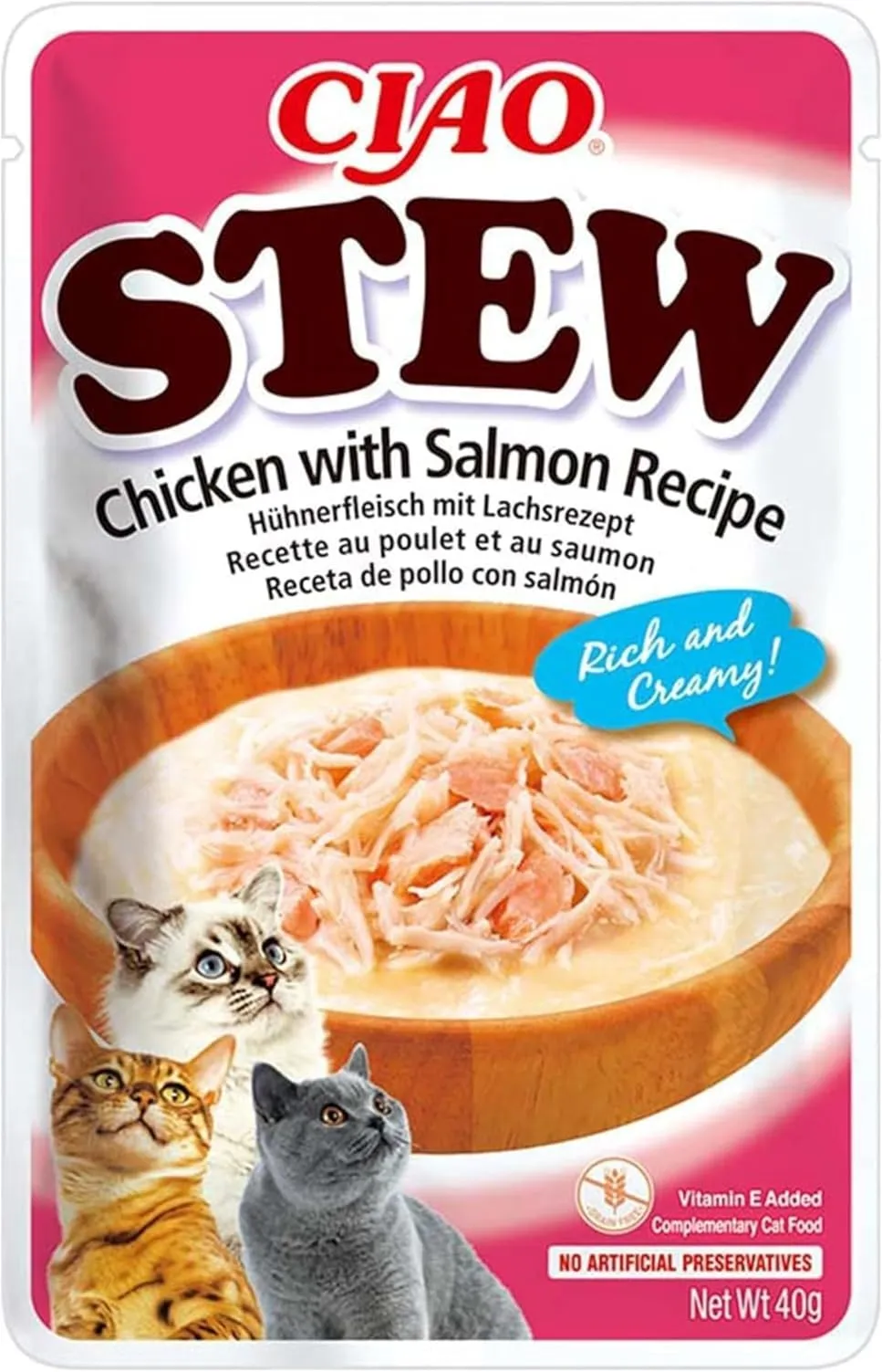 INABA Ciao Stew, Cibo Umido per Gatti con Pollo e Salmone, 1x40g - immagine 1