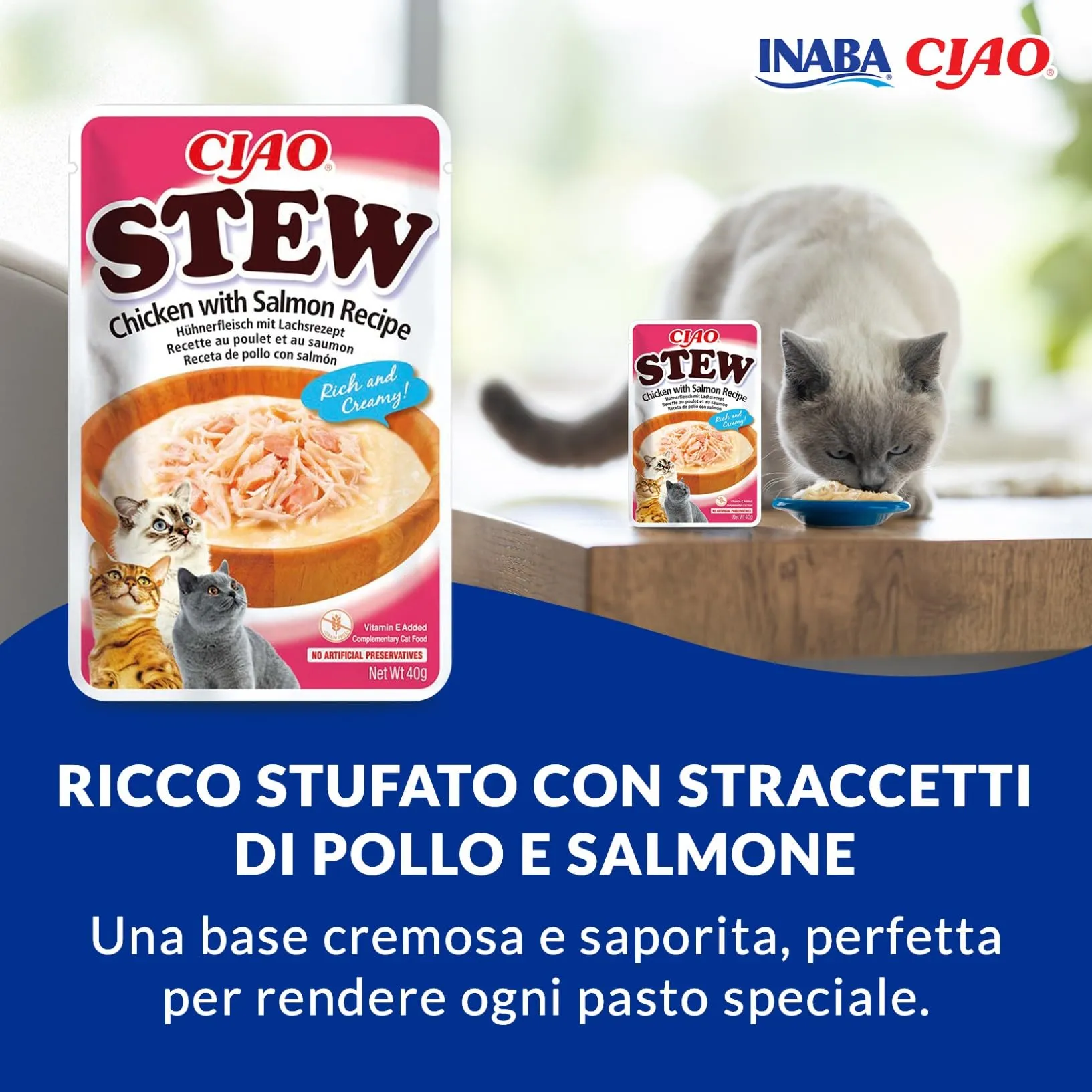 INABA Ciao Stew, Cibo Umido per Gatti con Pollo e Salmone, 1x40g - immagine 2