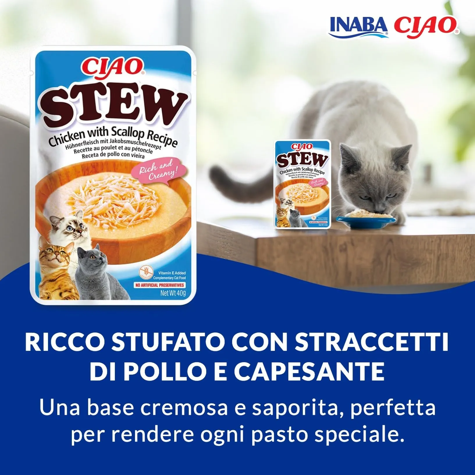 INABA Ciao Stew, Cibo Umido per Gatti con Pollo e Capesante, 12x40g - immagine 2