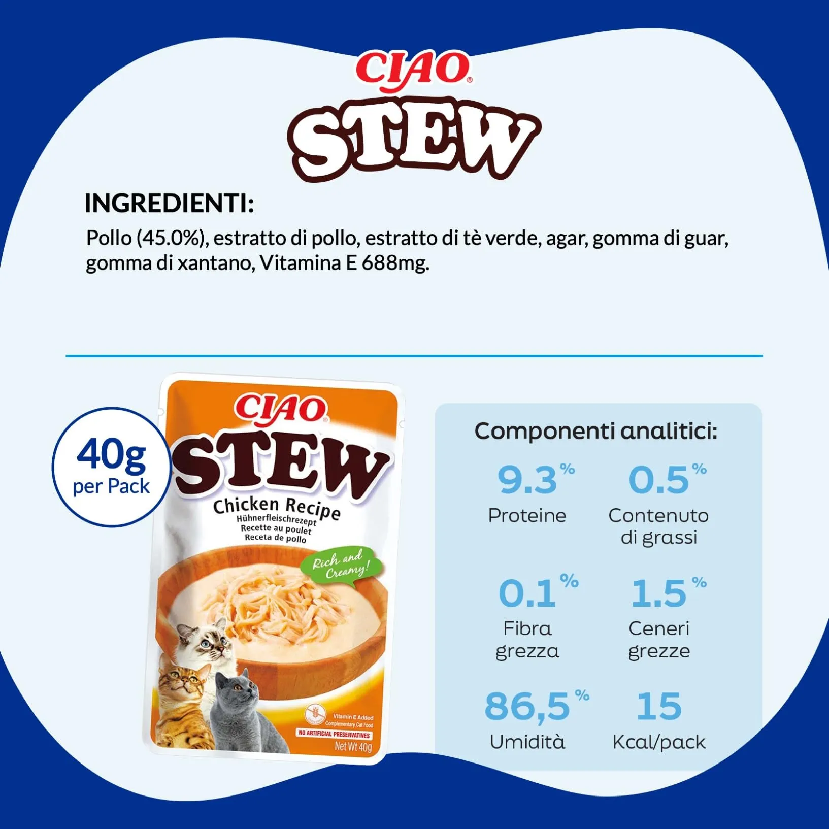 INABA Ciao Stew, Cibo Umido per Gatti con Pollo, 1x40g - immagine 6
