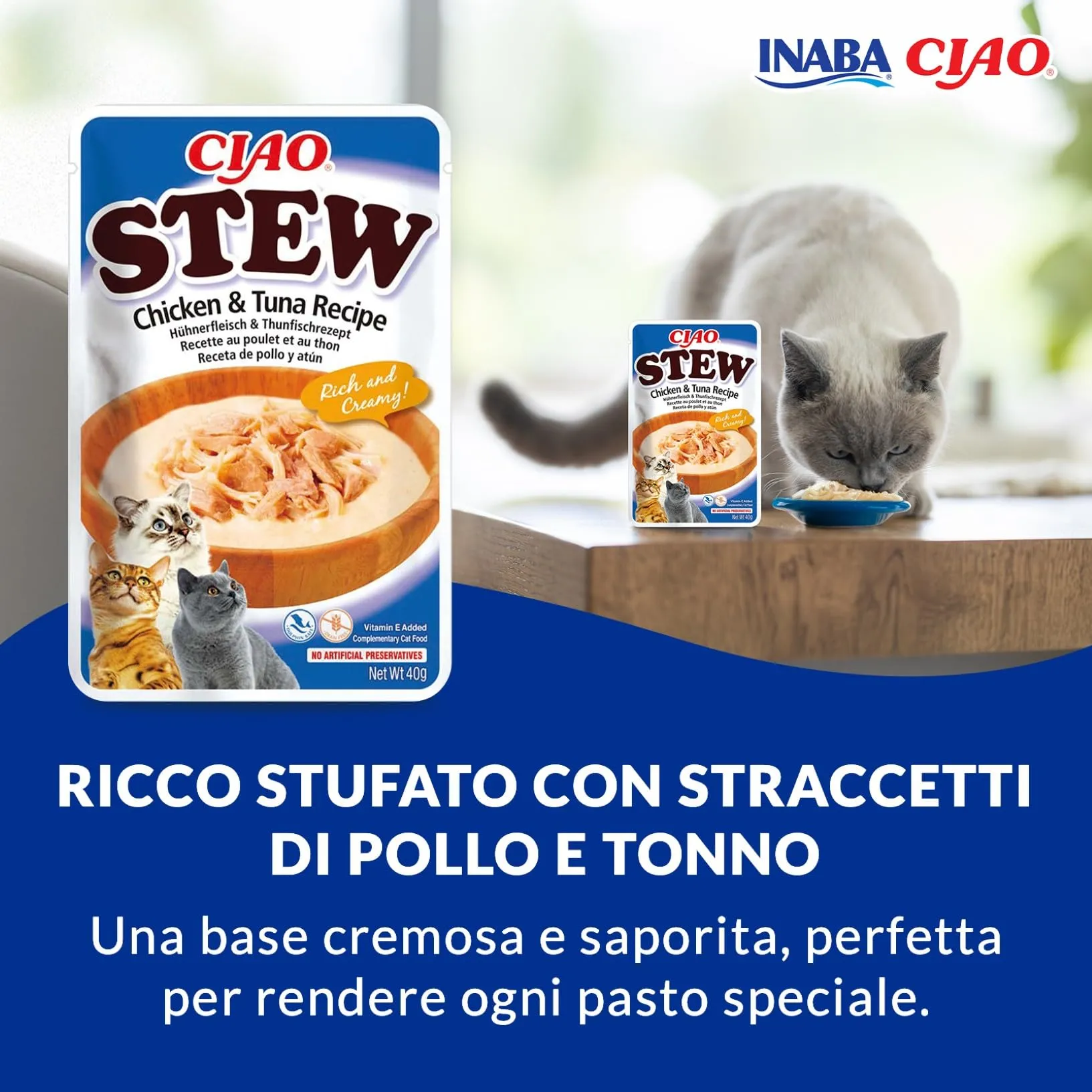 INABA Ciao Stew, Cibo Umido per Gatti con Pollo e Tonno, 1x40g - immagine 2