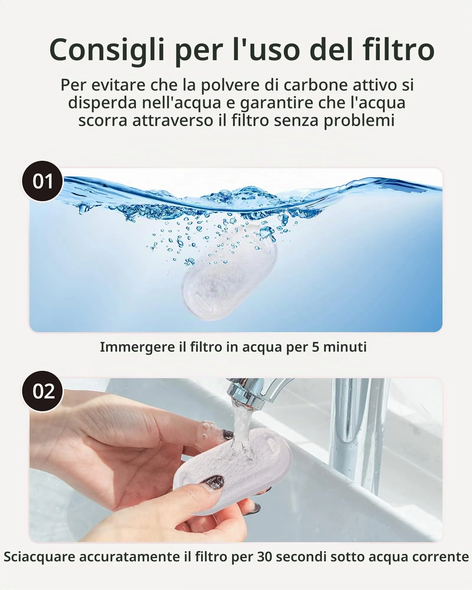 Filtri per Fontanella Gatti, 6 Filtri e 2 Spugne, per Fontanella in Acciaio - immagine 4