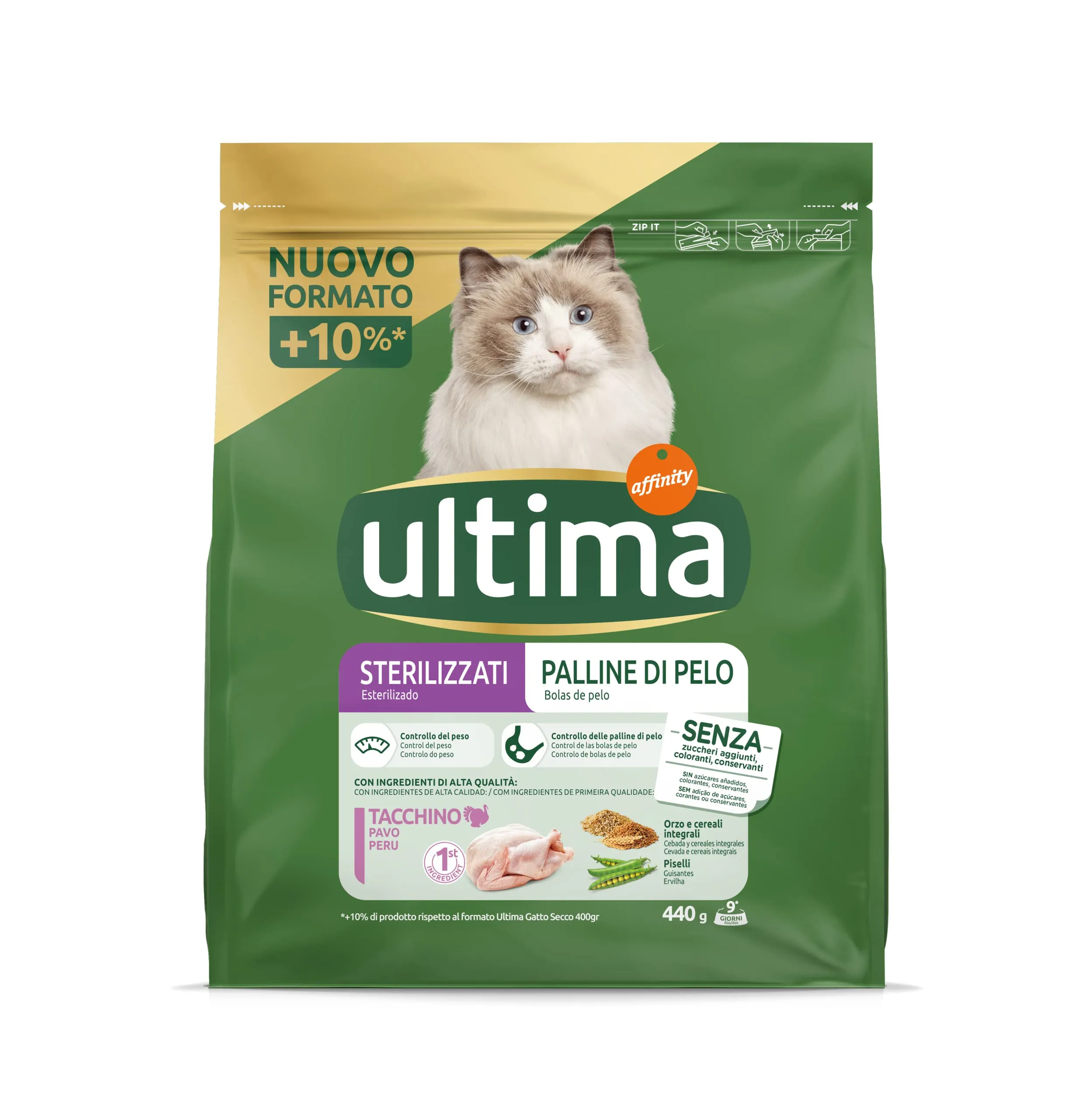Ultima Cibo per Gatti Sterilizzati per Prevenire Palline di Pelo - Pack 8 x 440g - Total 3,52kg - immagine 2