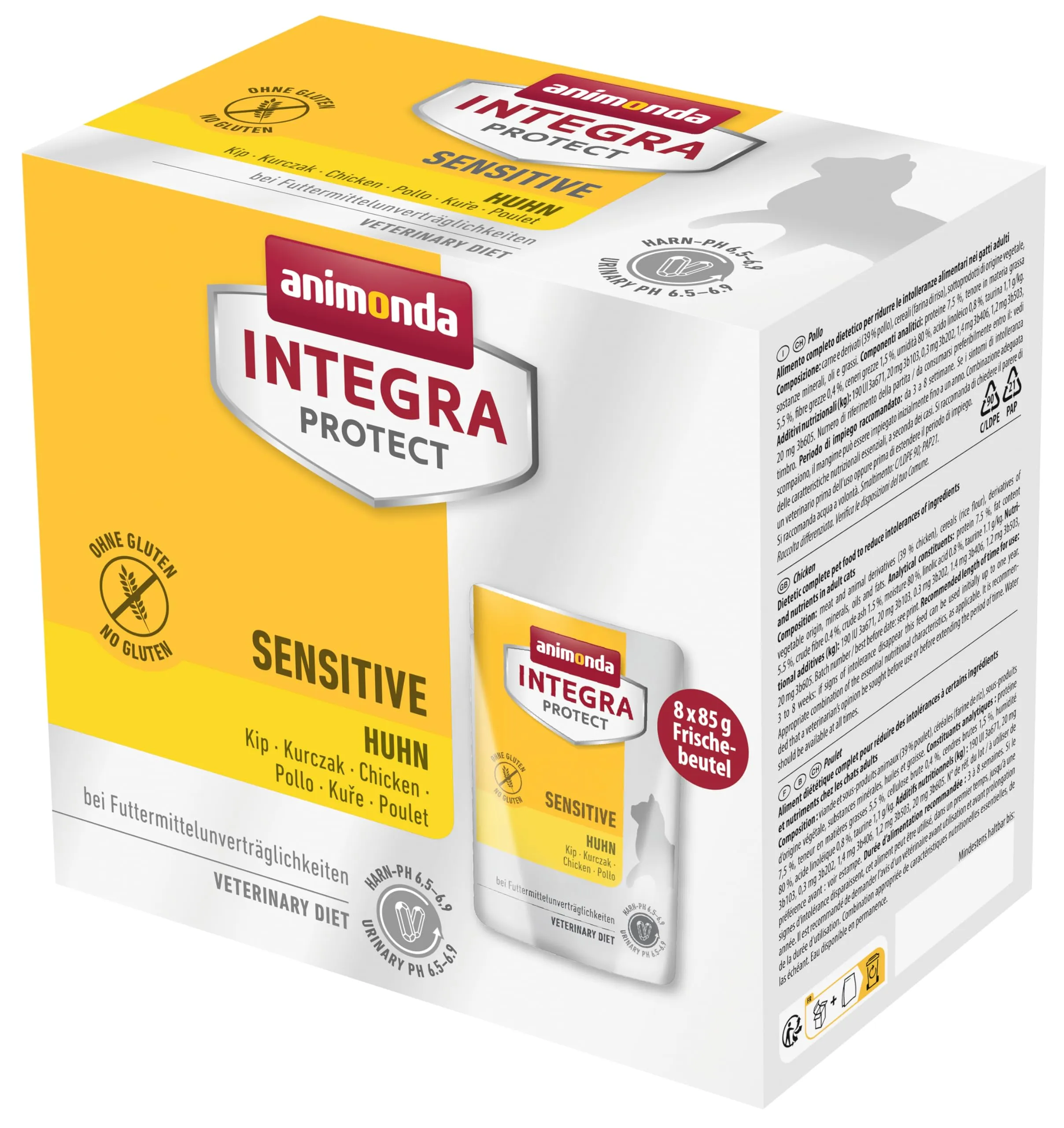 animonda Integra Protect Gatto Sensitive, cibo per gatti, cibo umido per allergie ai mangimi, con pollo, 8 x 85 g - immagine 1