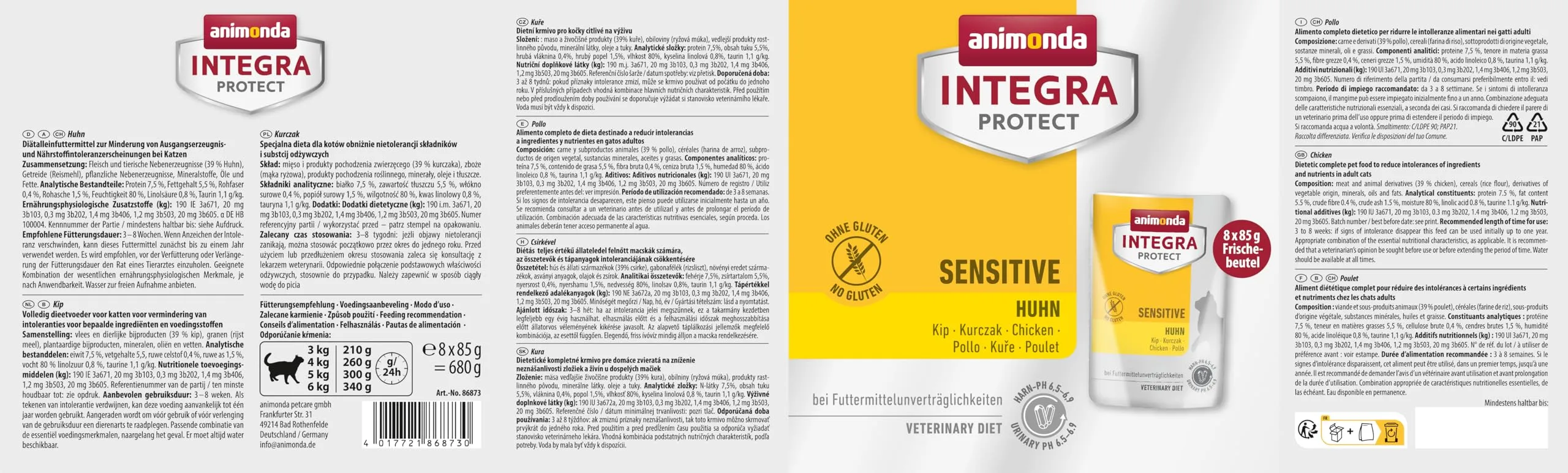 animonda Integra Protect Gatto Sensitive, cibo per gatti, cibo umido per allergie ai mangimi, con pollo, 8 x 85 g - immagine 2