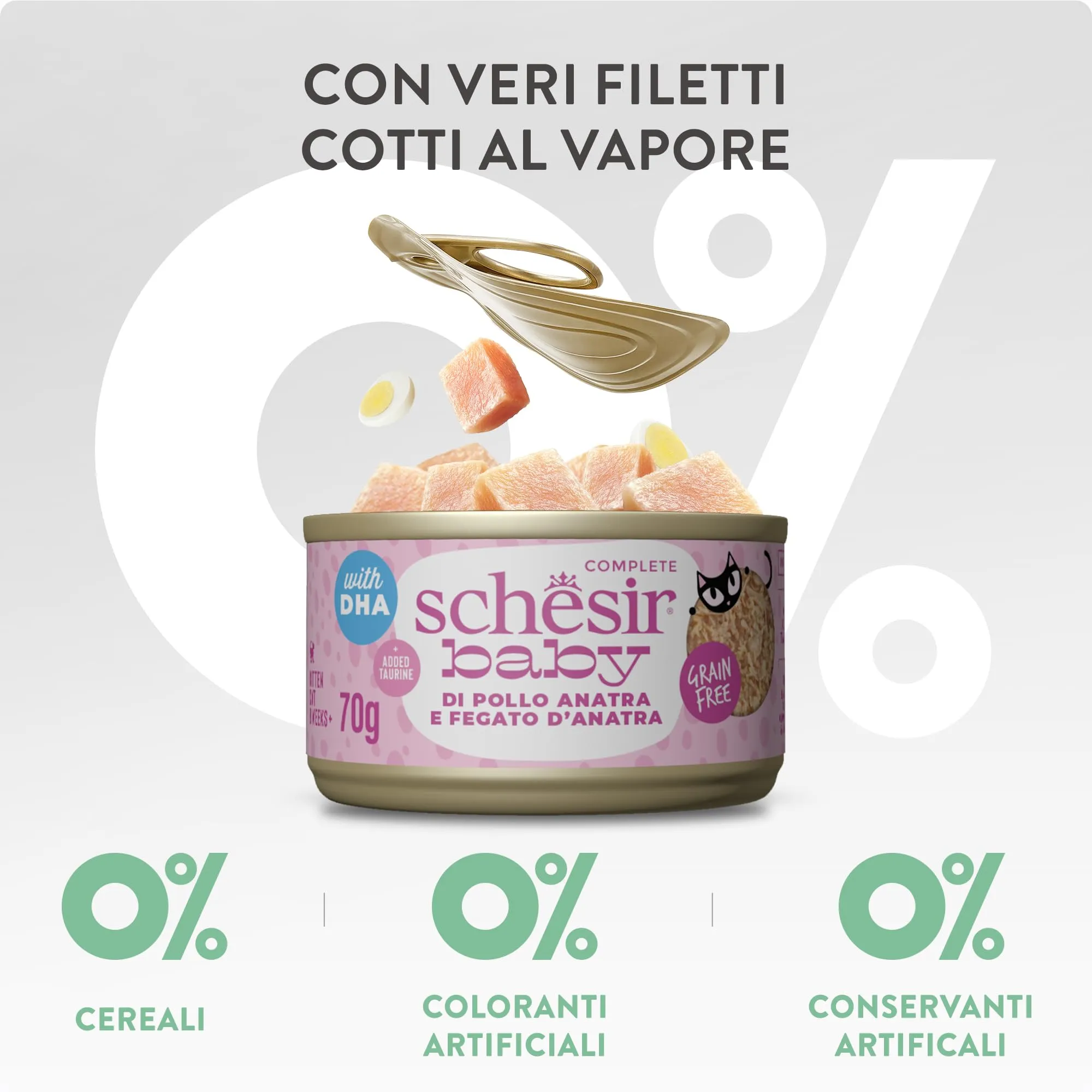 Schesir Baby, Filettini di Pollo con Fegato in Brodo, Alimento Umido Completo per Gattini, Grain Free, con DHA e Taurina, Fonte di Idratazione, 12 x 70 g - immagine 6