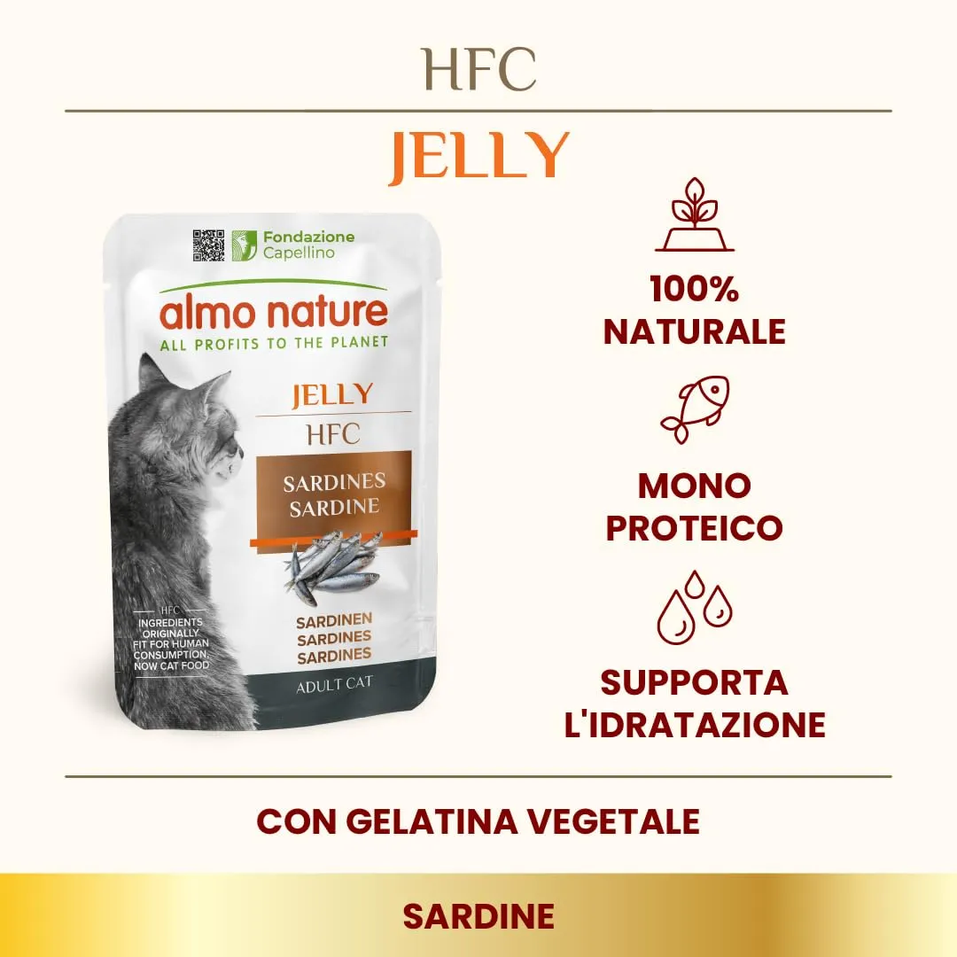 Almo Nature HFC Jelly - Alimento Umido per Gatti Adulti - Sardine - Human-Grade, Gluten-Free, Monoproteico - 55g (Confezione da 24) - immagine 2